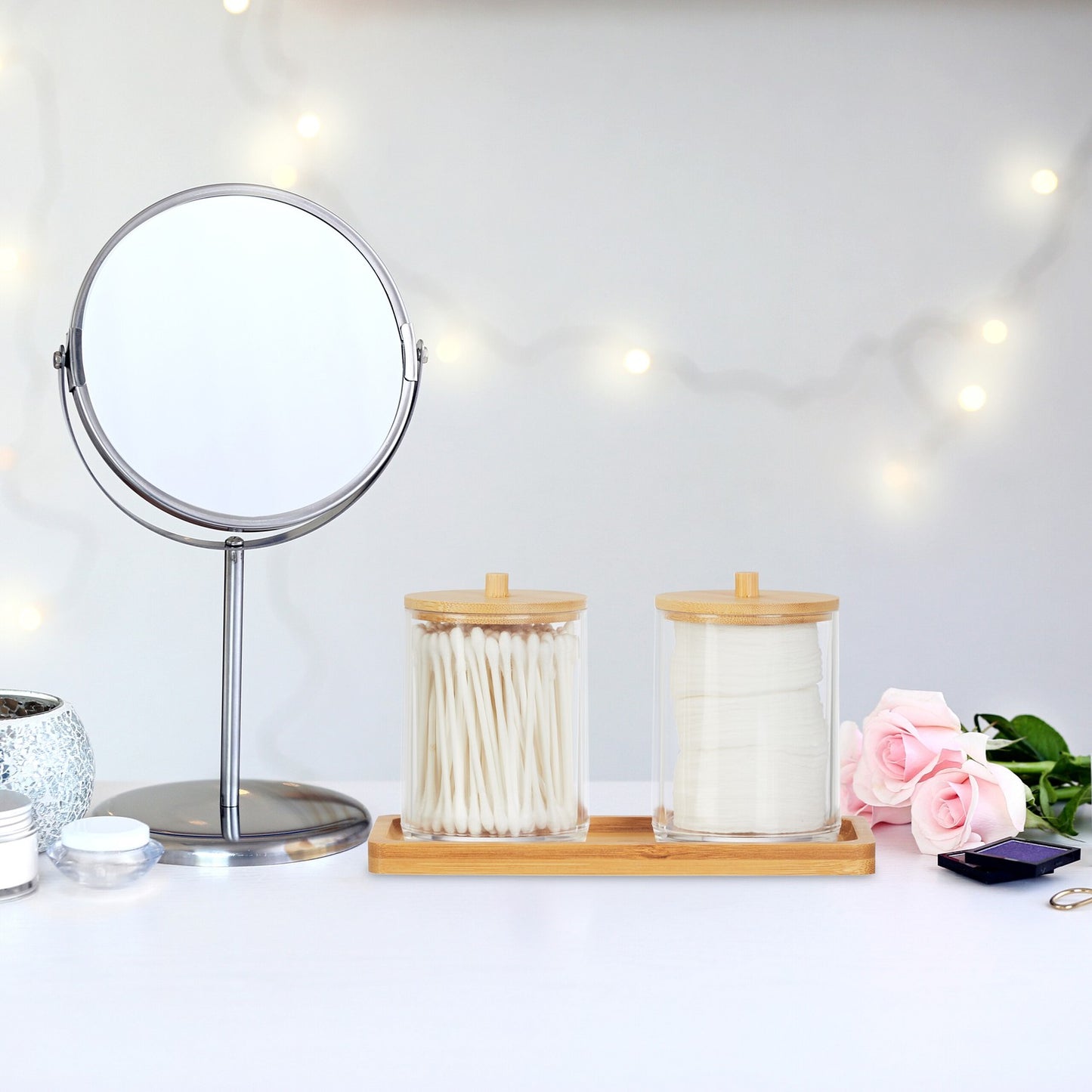 Bathroom Storage Container with Bamboo Lid