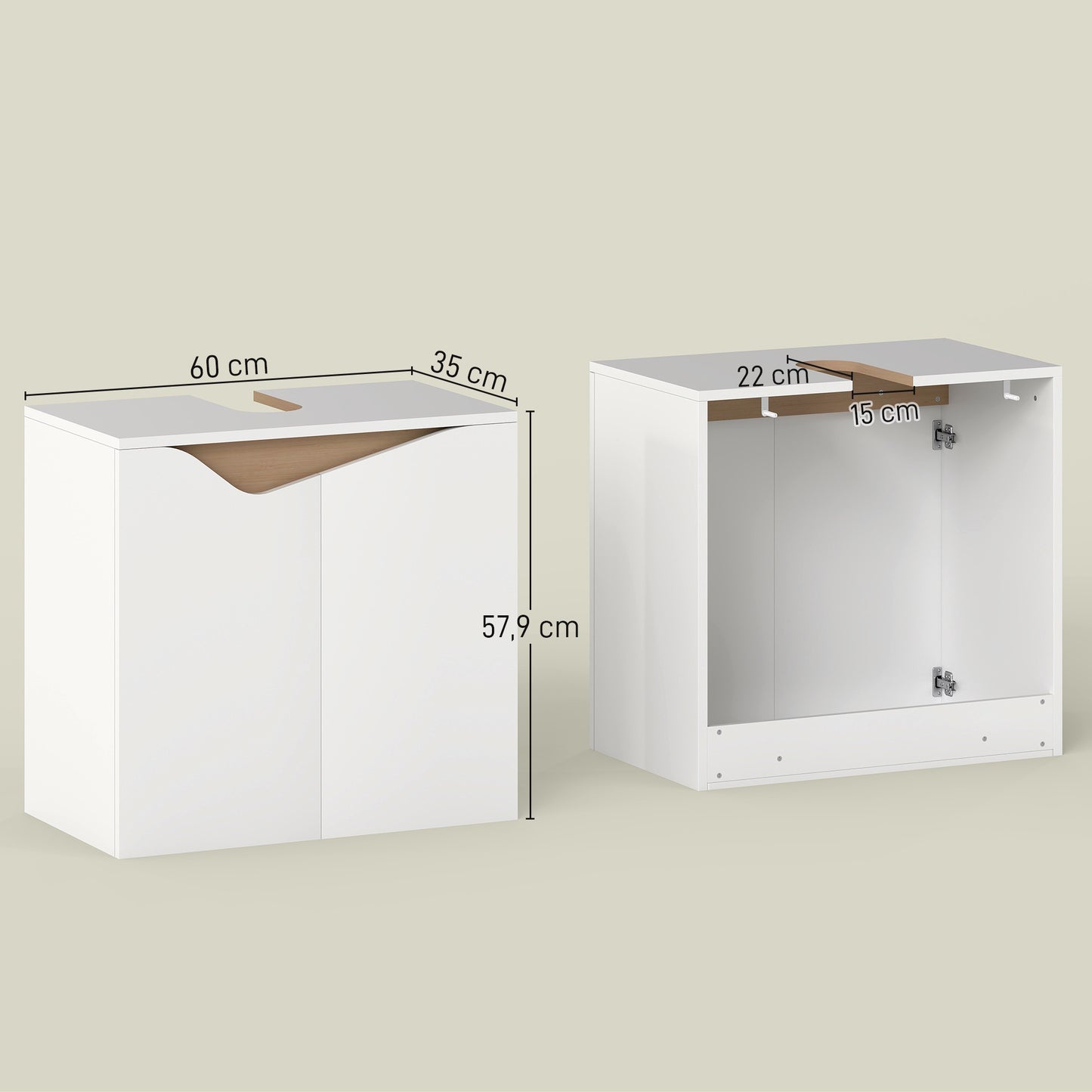 Bathroom Vanity Cabinet, Soft-Close Doors, White, 60x35x57.9 cm