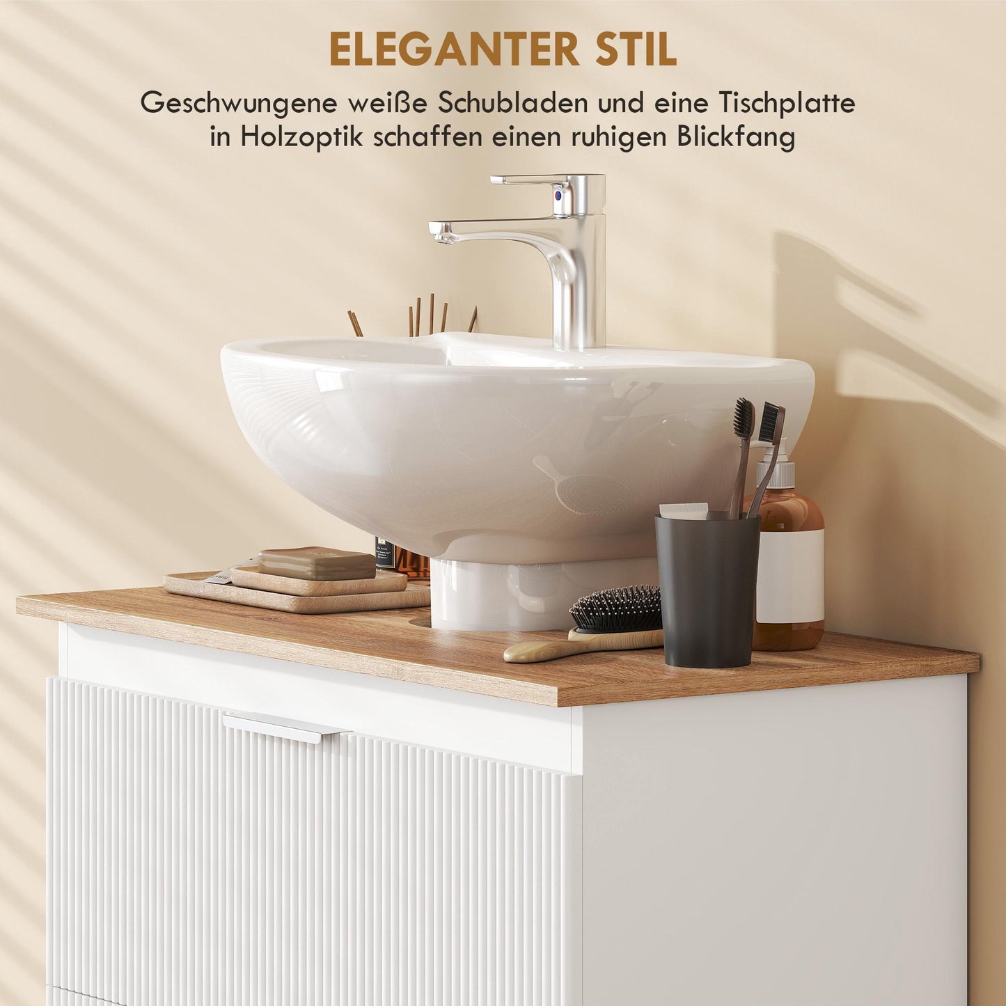Bathroom Vanity Cabinet with Drawers, White/Natural Wood