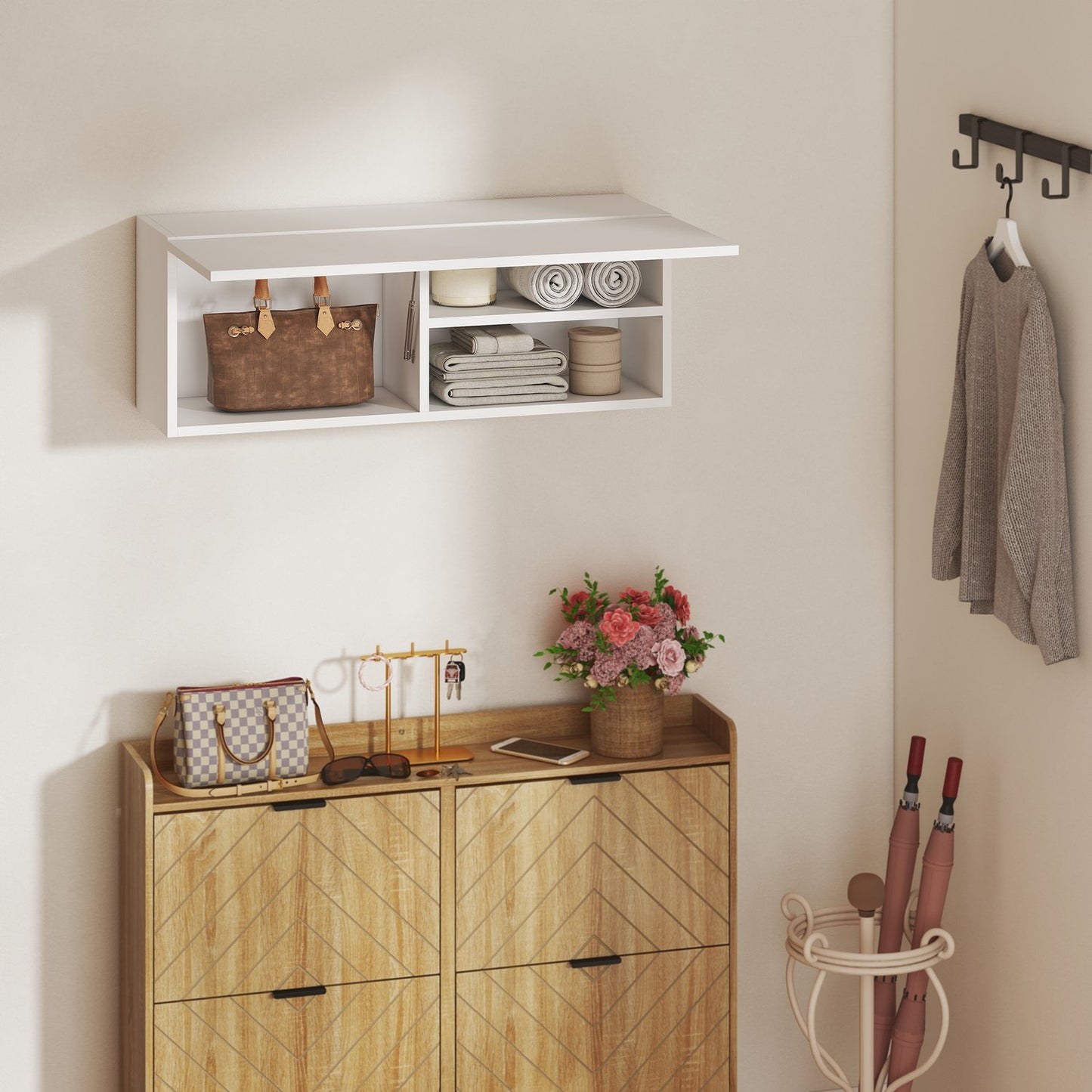 Bathroom Wall Cabinet, Lift-Up Door, Gas Strut, 80x25x30 cm, White