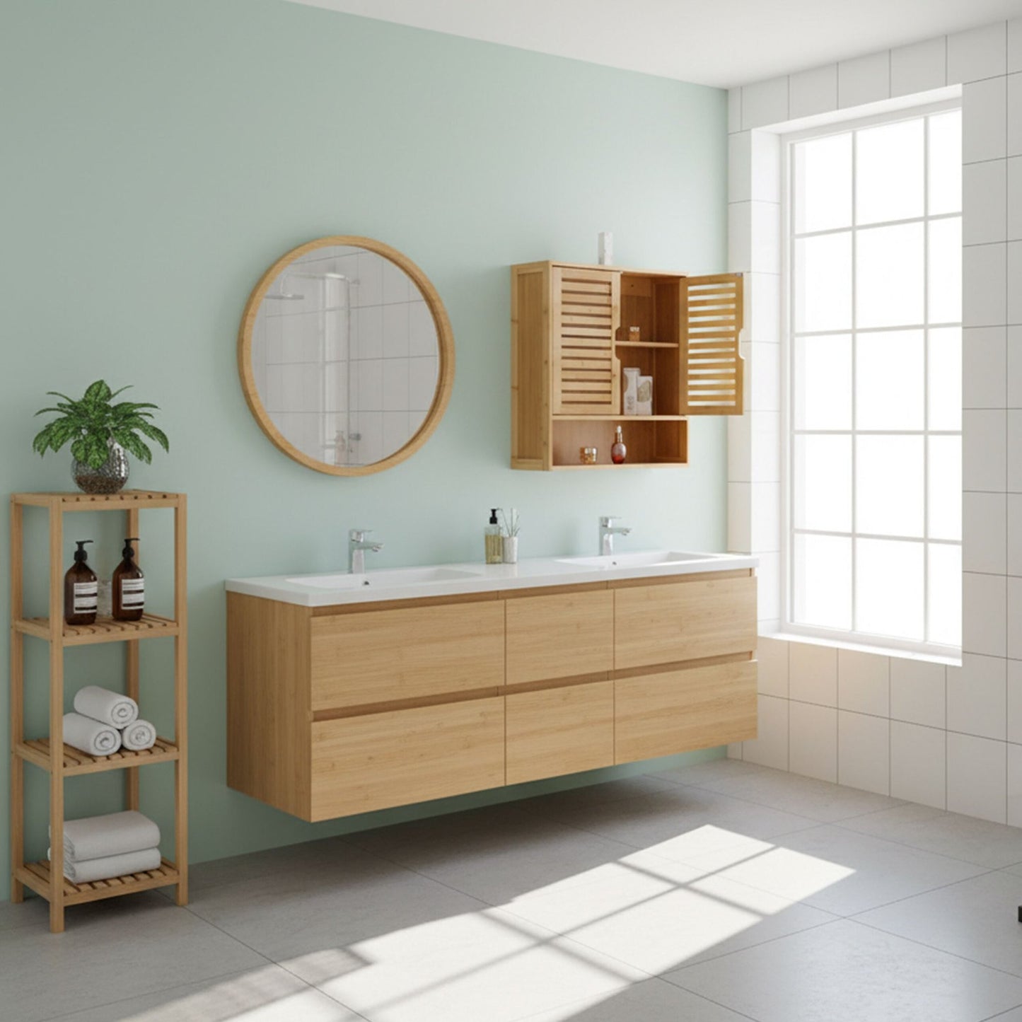 Bathroom Wall Cabinet, Louvered Doors, Adjustable Shelves