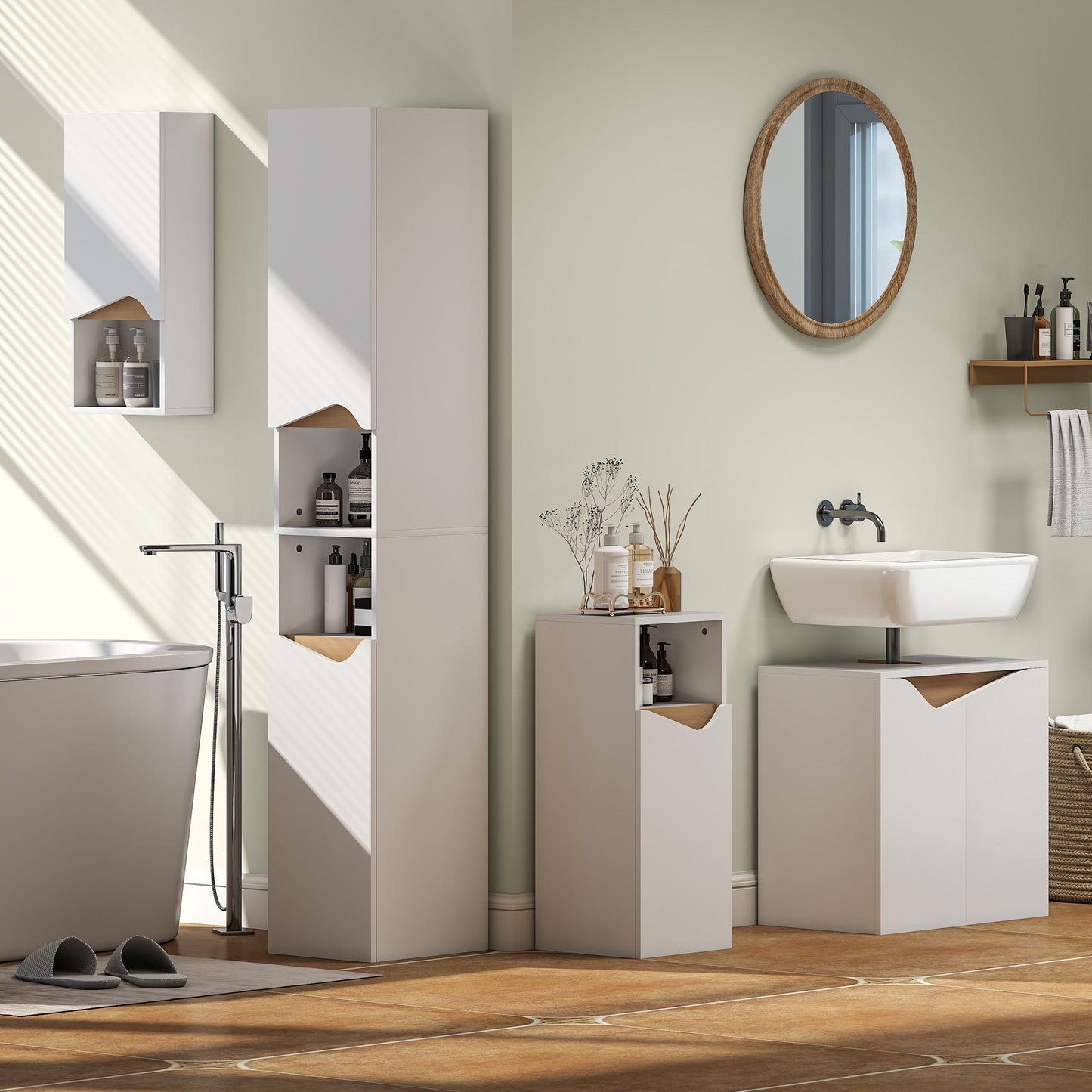 Bathroom Wall Cabinet, Soft-Close Door, Open Shelf, White