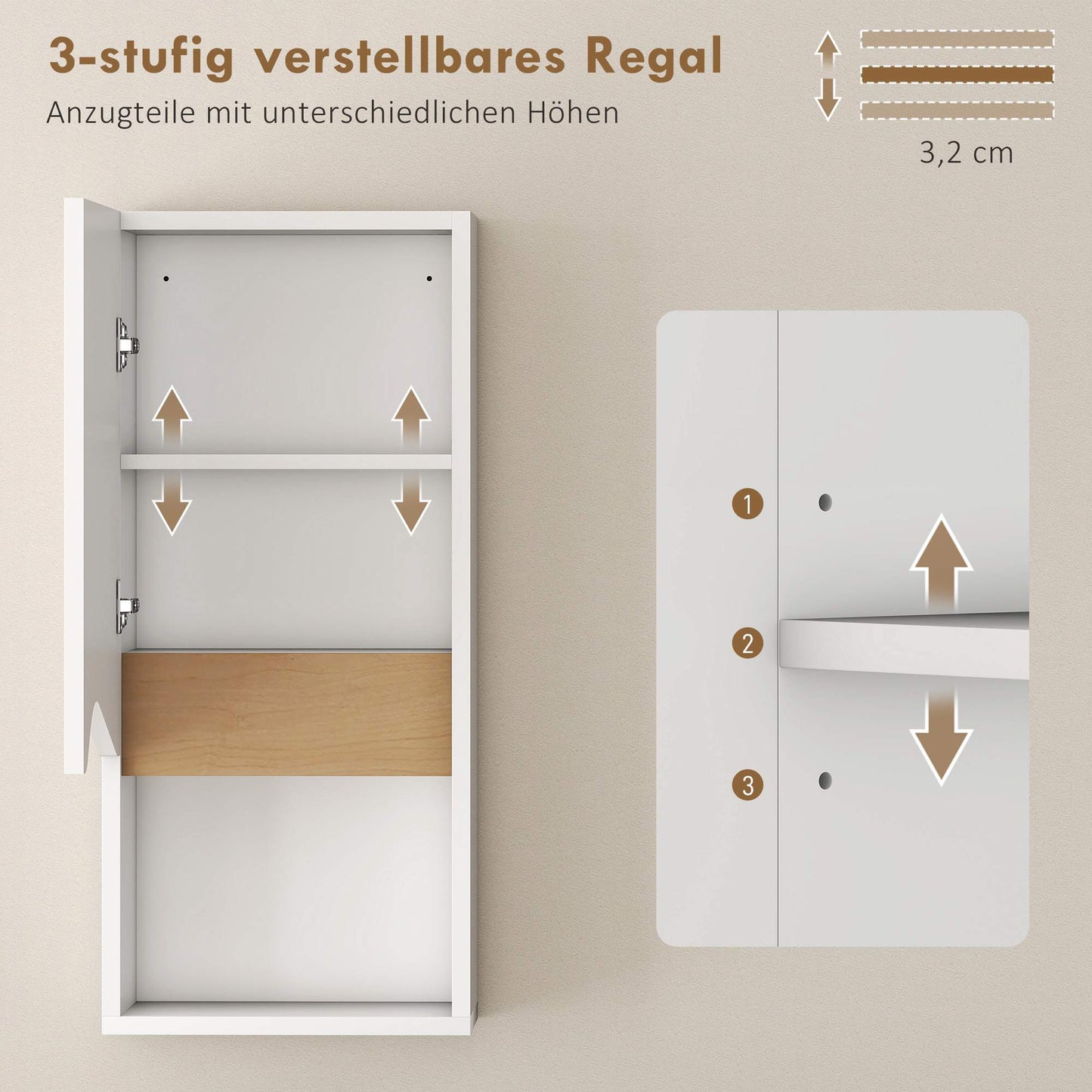 Bathroom Wall Cabinet, Soft-Close Door, Open Shelf, White