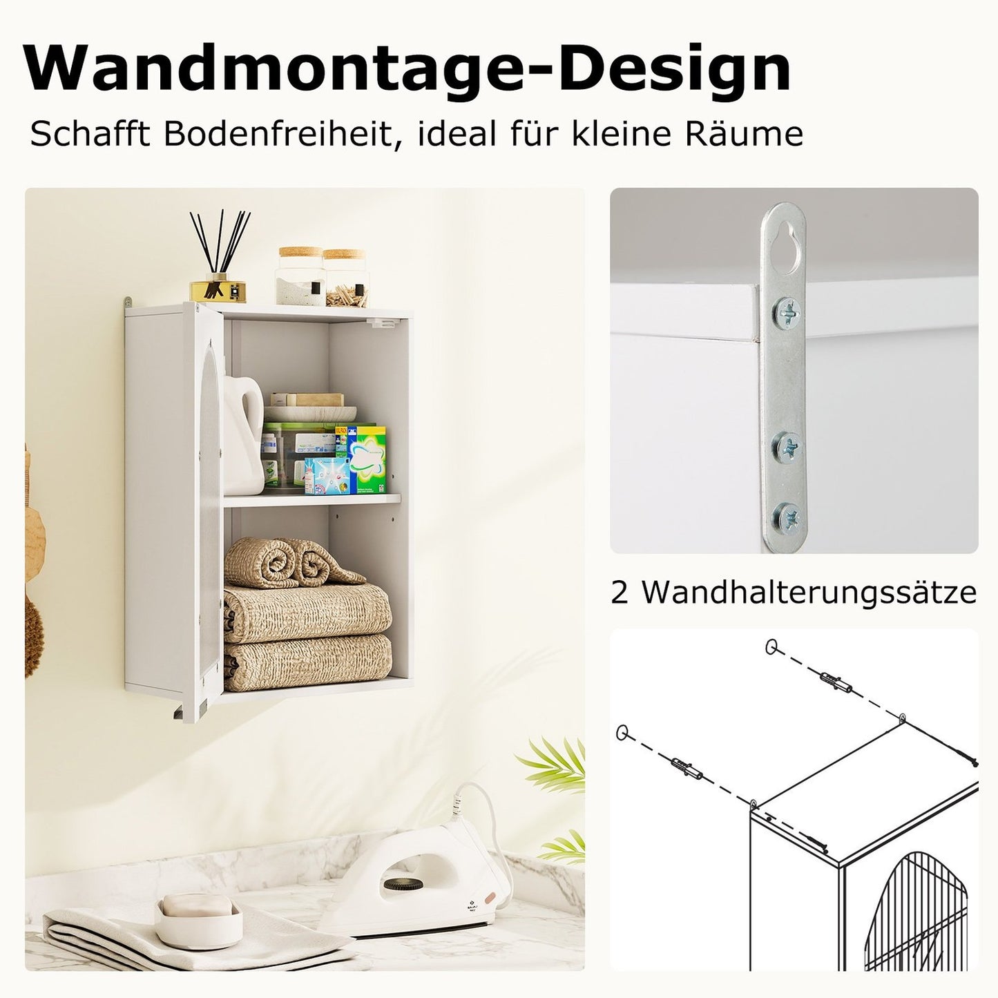 Bathroom Wall Cabinet with Glass Door, Adjustable Shelf, White