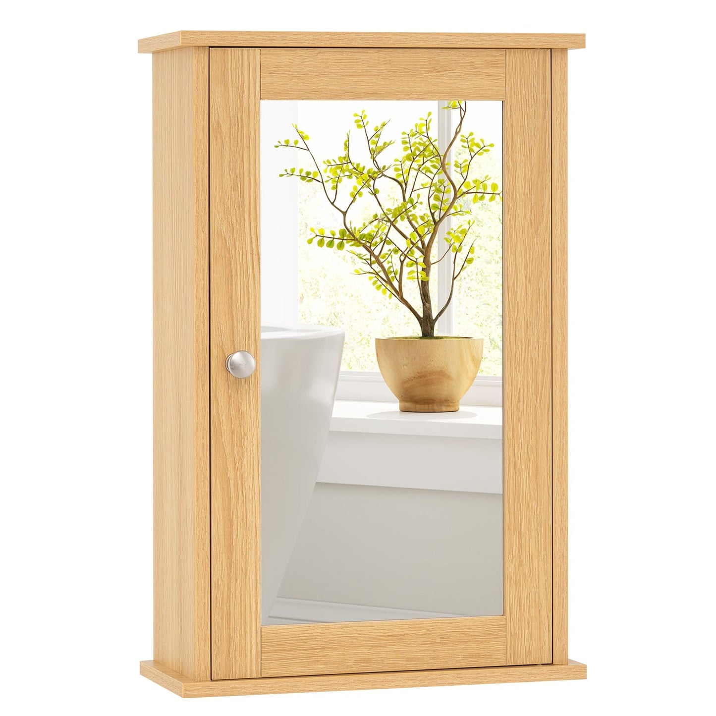 Bathroom Wall Cabinet with Mirror, Adjustable Shelf, Single Door