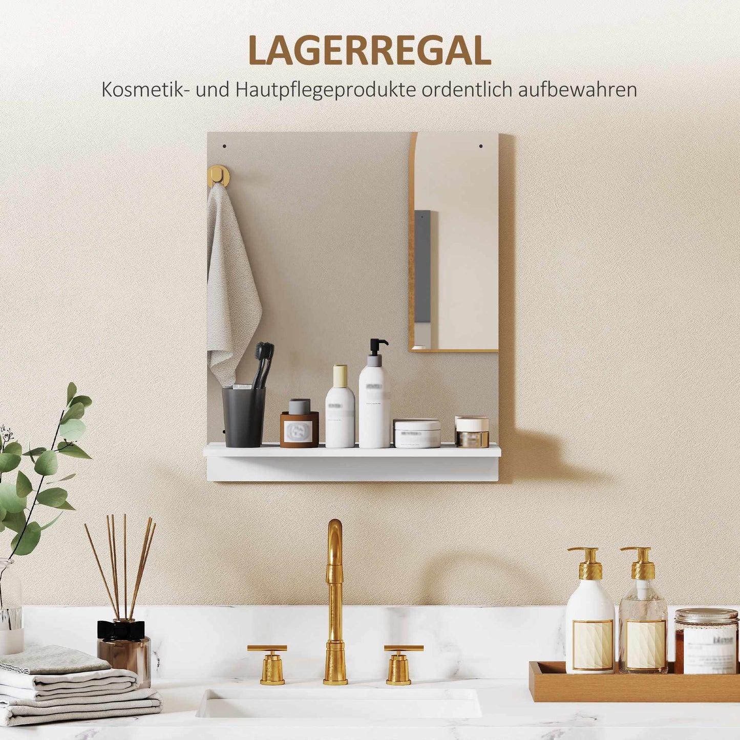Bathroom Wall Mirror with Shelf, White, 50 x 60 cm