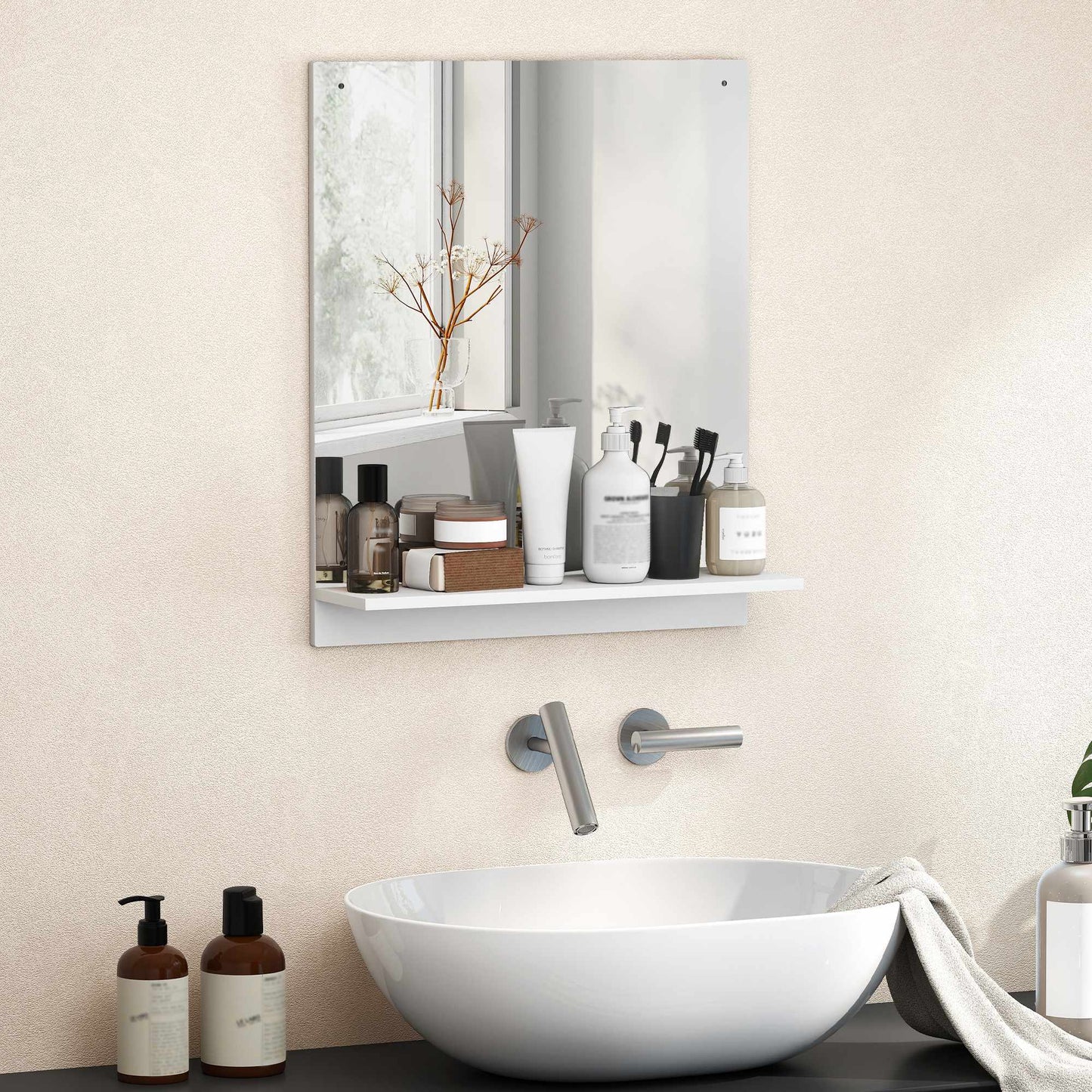 Bathroom Wall Mirror with Shelf, White, 50 x 60 cm