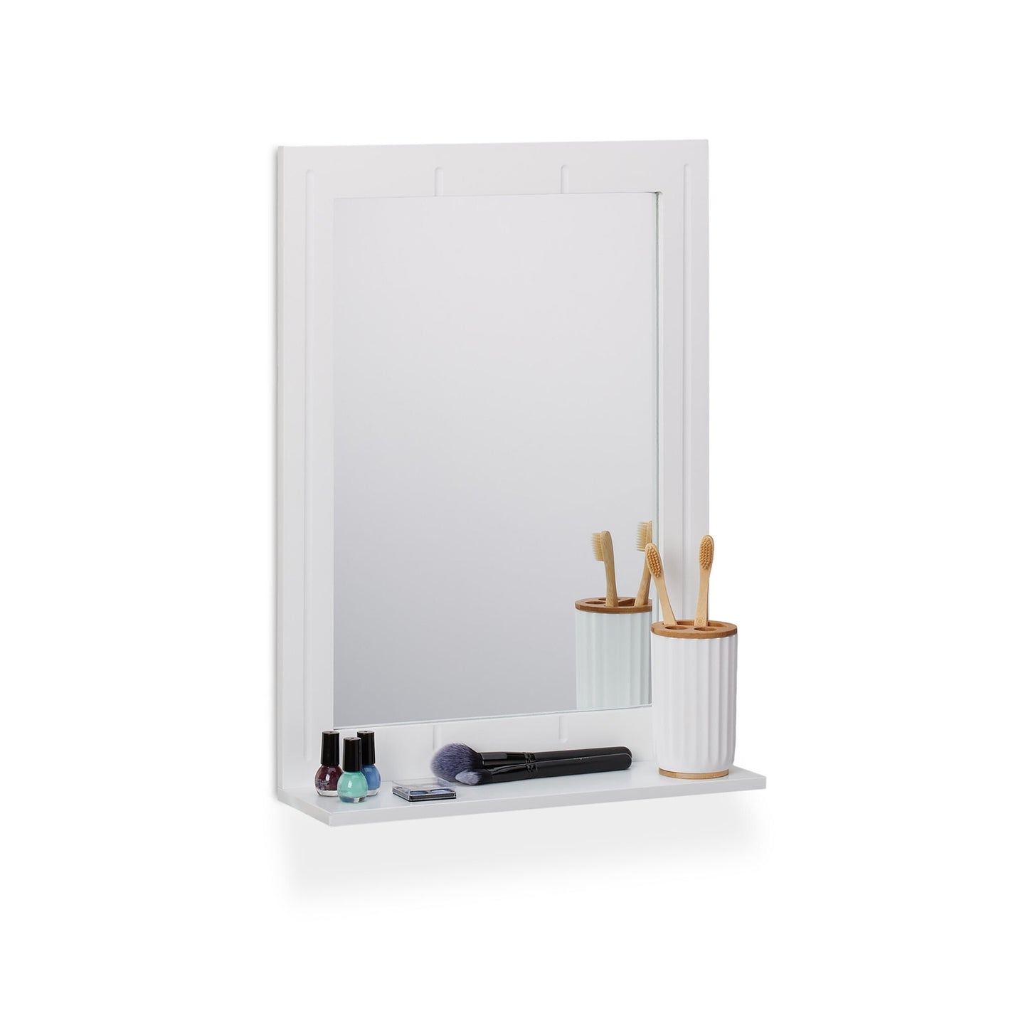 Bathroom Wall Mirror with Shelf – White Frame