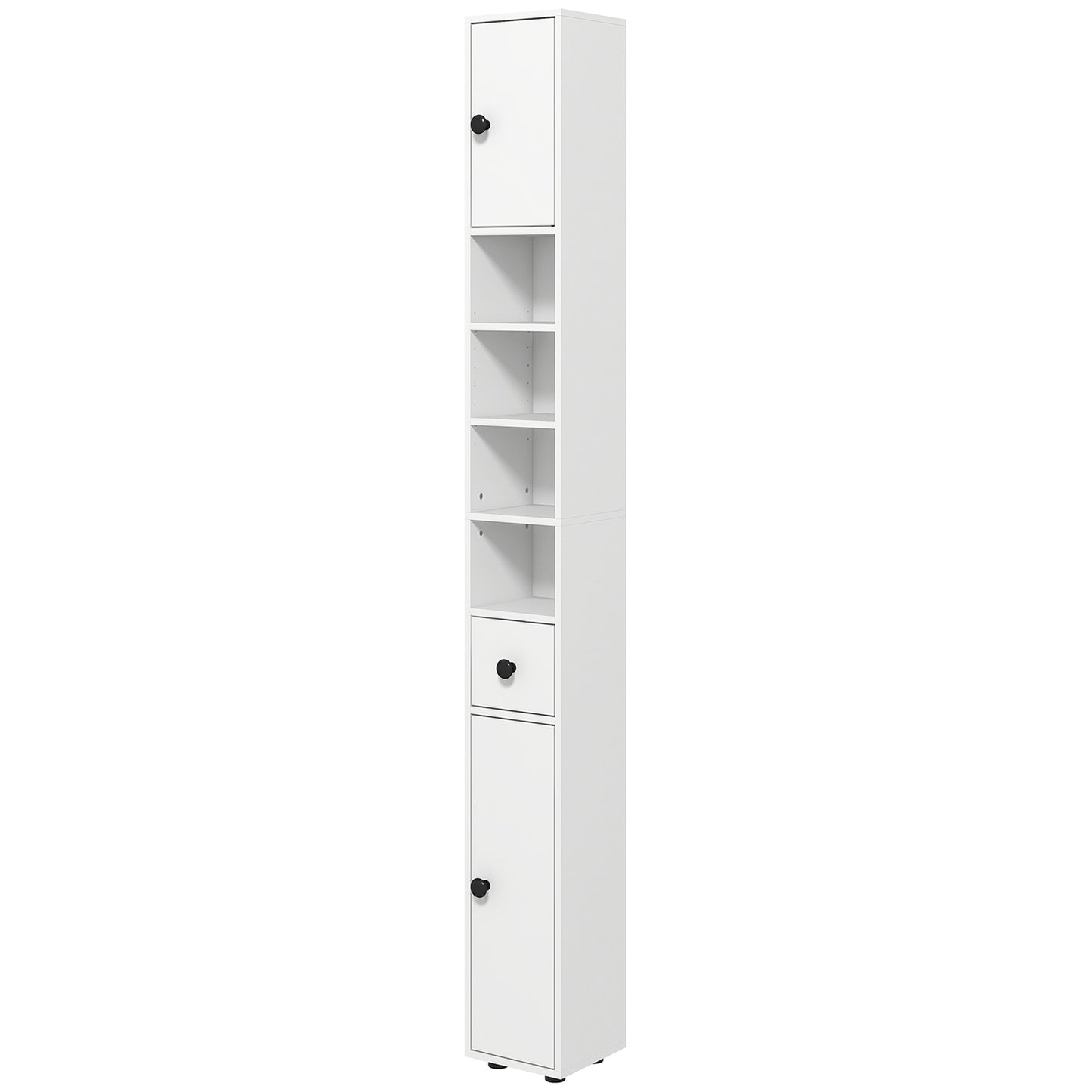 Bathroom cabinet, 4 shelves, drawer, chipboard, slim design, white