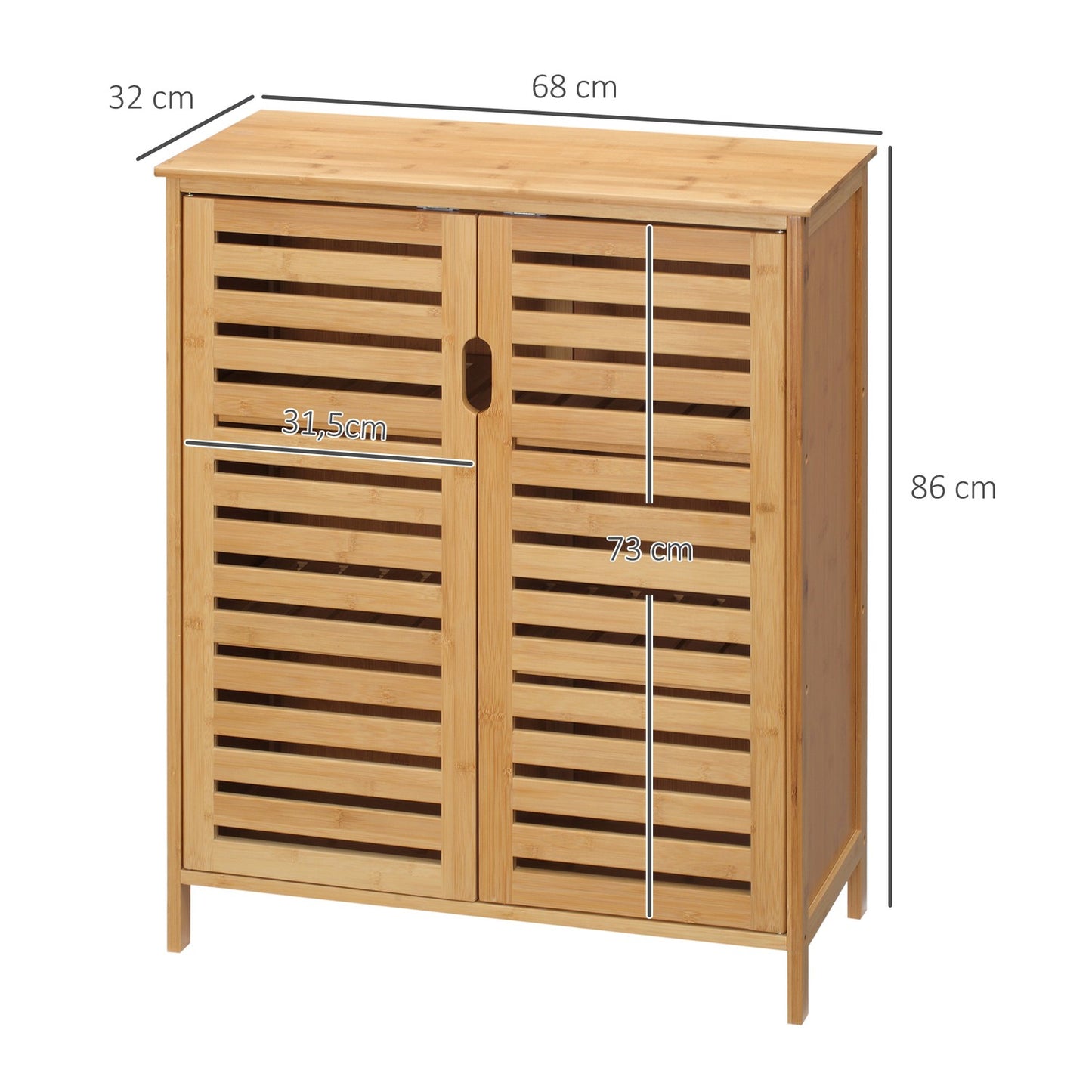 Bathroom cabinet, bamboo, 2 doors, 2 shelves, natural