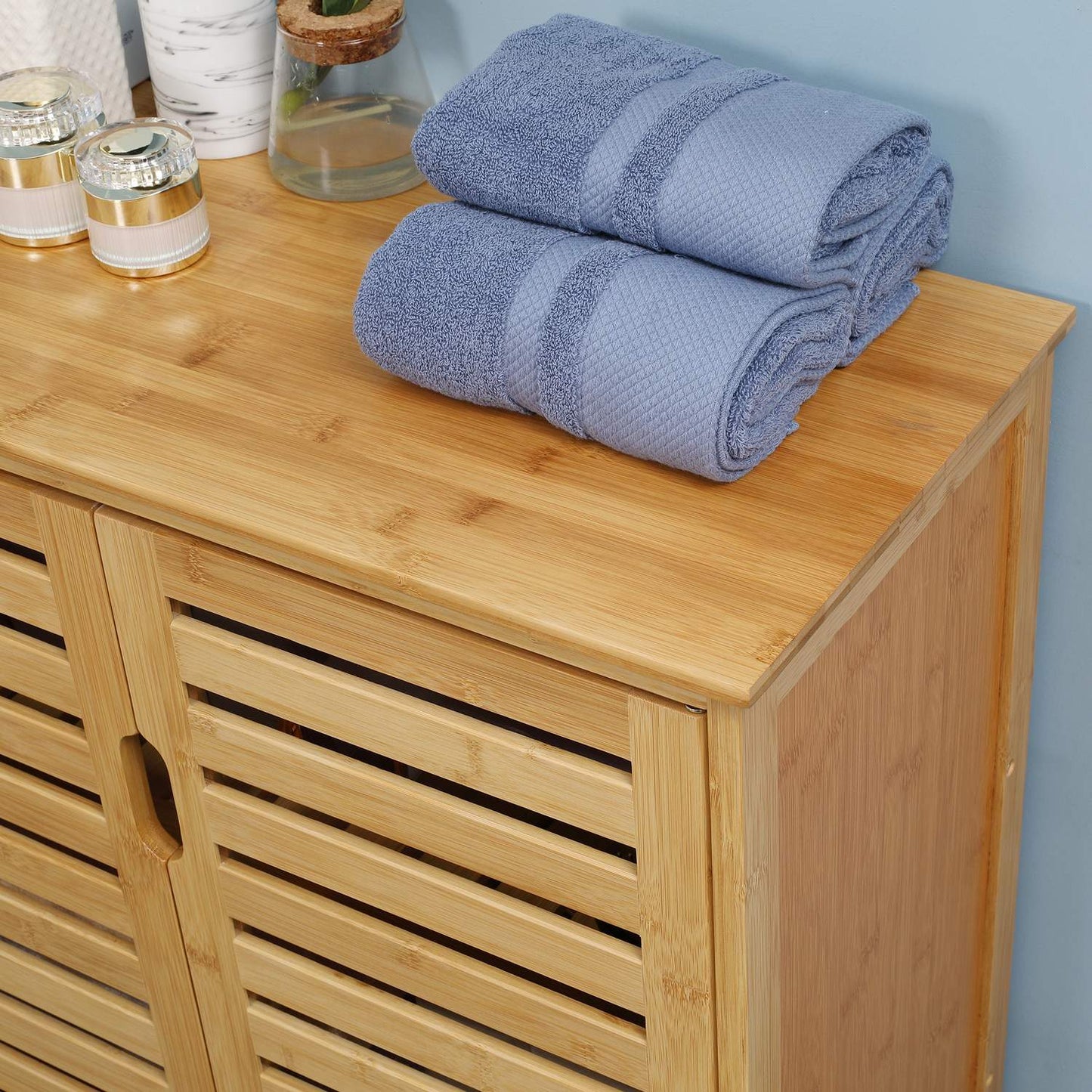 Bathroom cabinet, bamboo, 2 doors, 2 shelves, natural