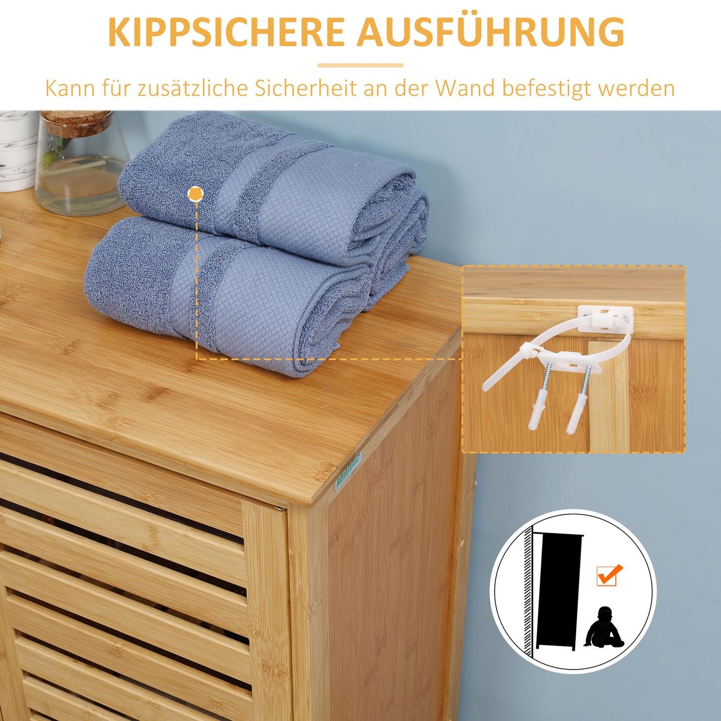 Bathroom cabinet, bamboo, 2 doors, 2 shelves, natural