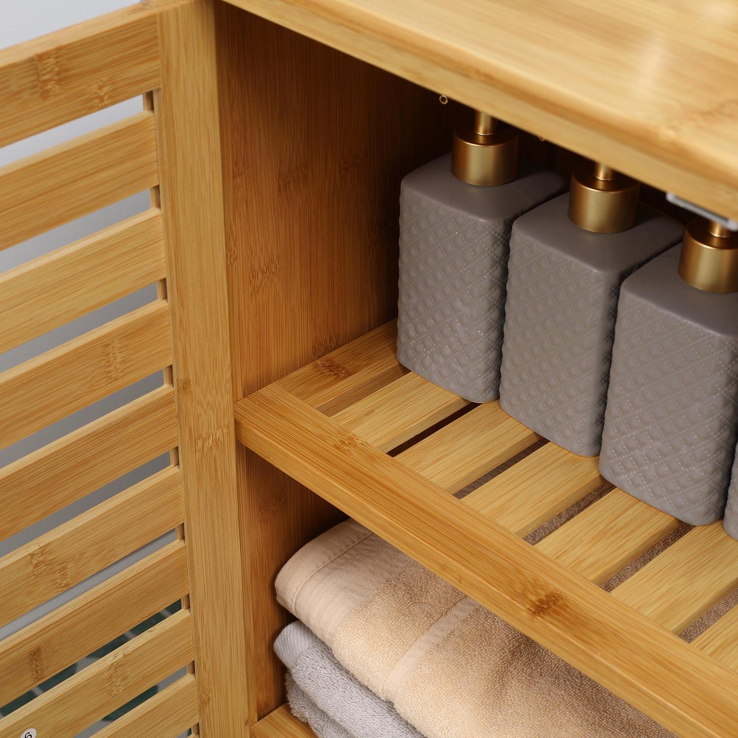 Bathroom cabinet, bamboo, 2 doors, 2 shelves, natural