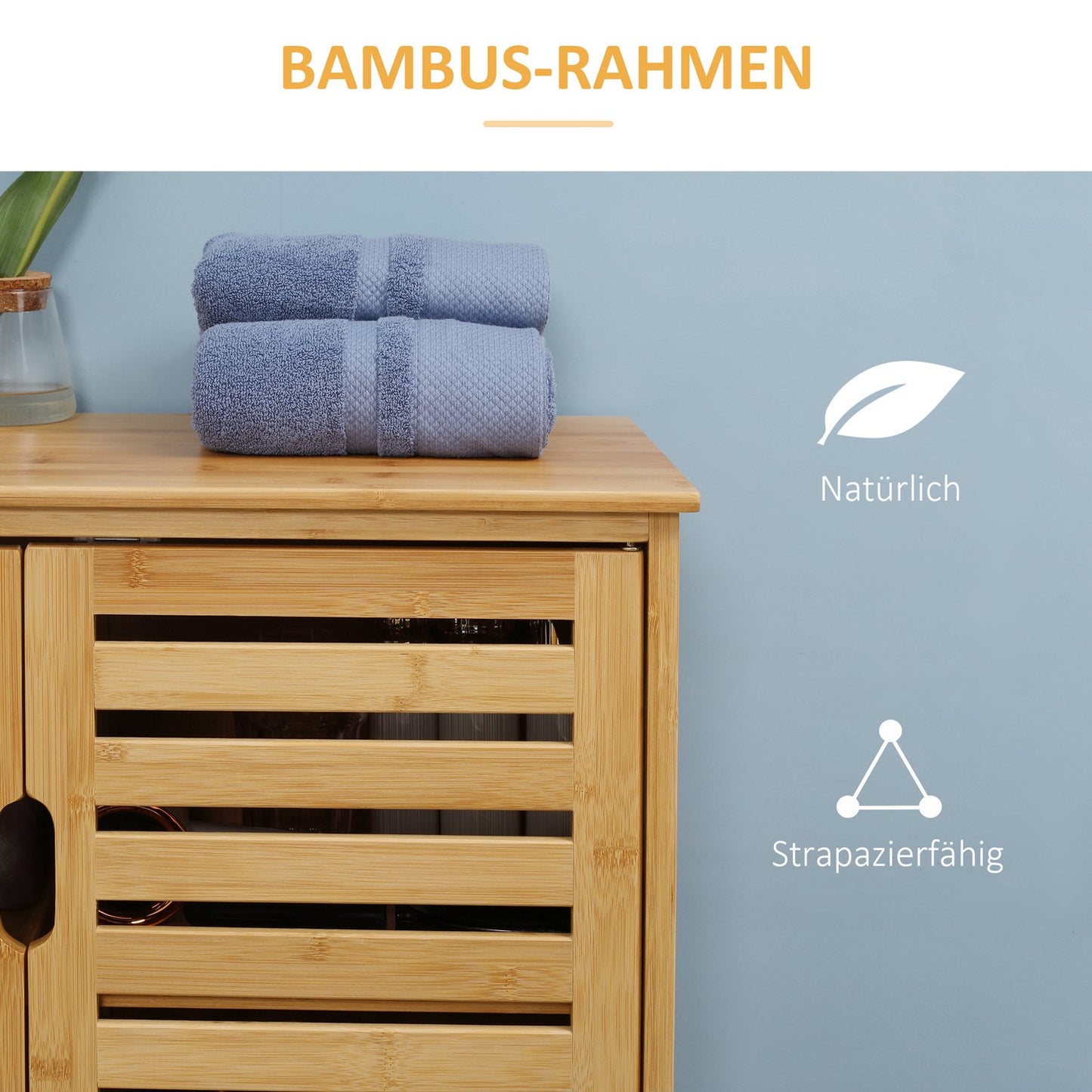 Bathroom cabinet, bamboo, 2 doors, 2 shelves, natural