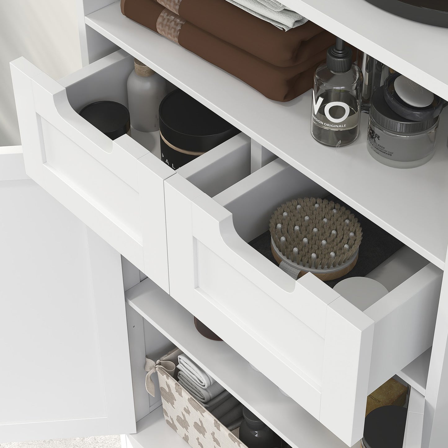 White bathroom storage cabinet, adjustable shelf, 2 drawers