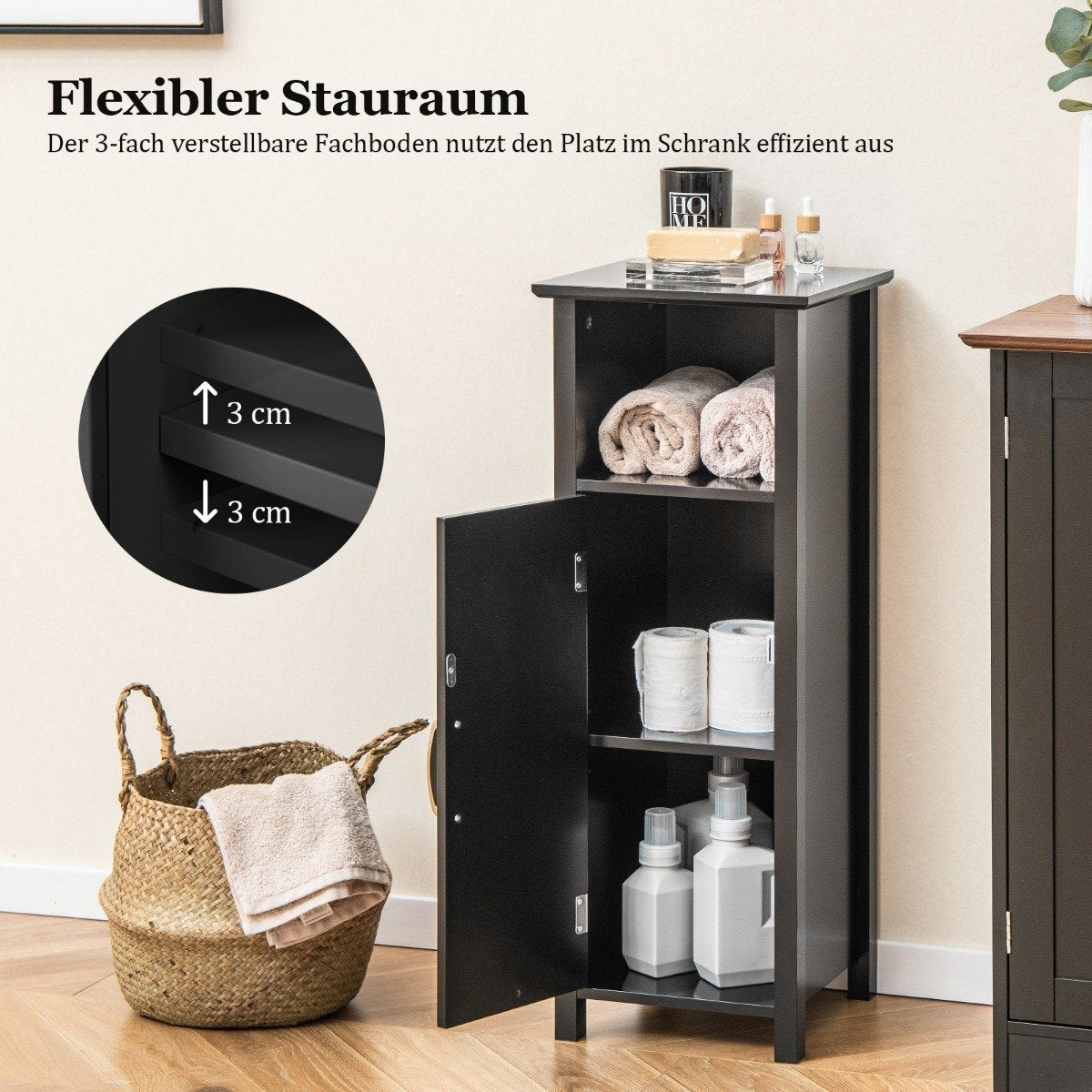 Bathroom cabinet bathroom cabinet with open compartment side cabinet storage cabinet 30 x 30 x 80 cm black