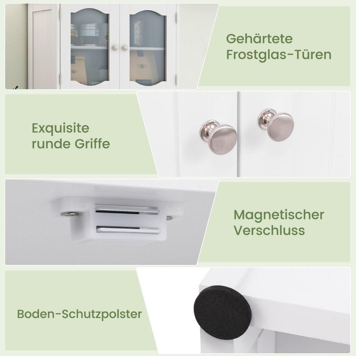 Bathroom cabinet, free-standing tall cabinet with 4 doors and shelves, white, 60 x 30 x 148.5 cm