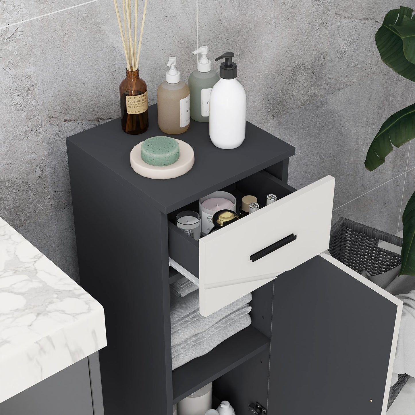 Bathroom storage cabinet, gray, 30 x 30 x 82 cm, adjustable shelves