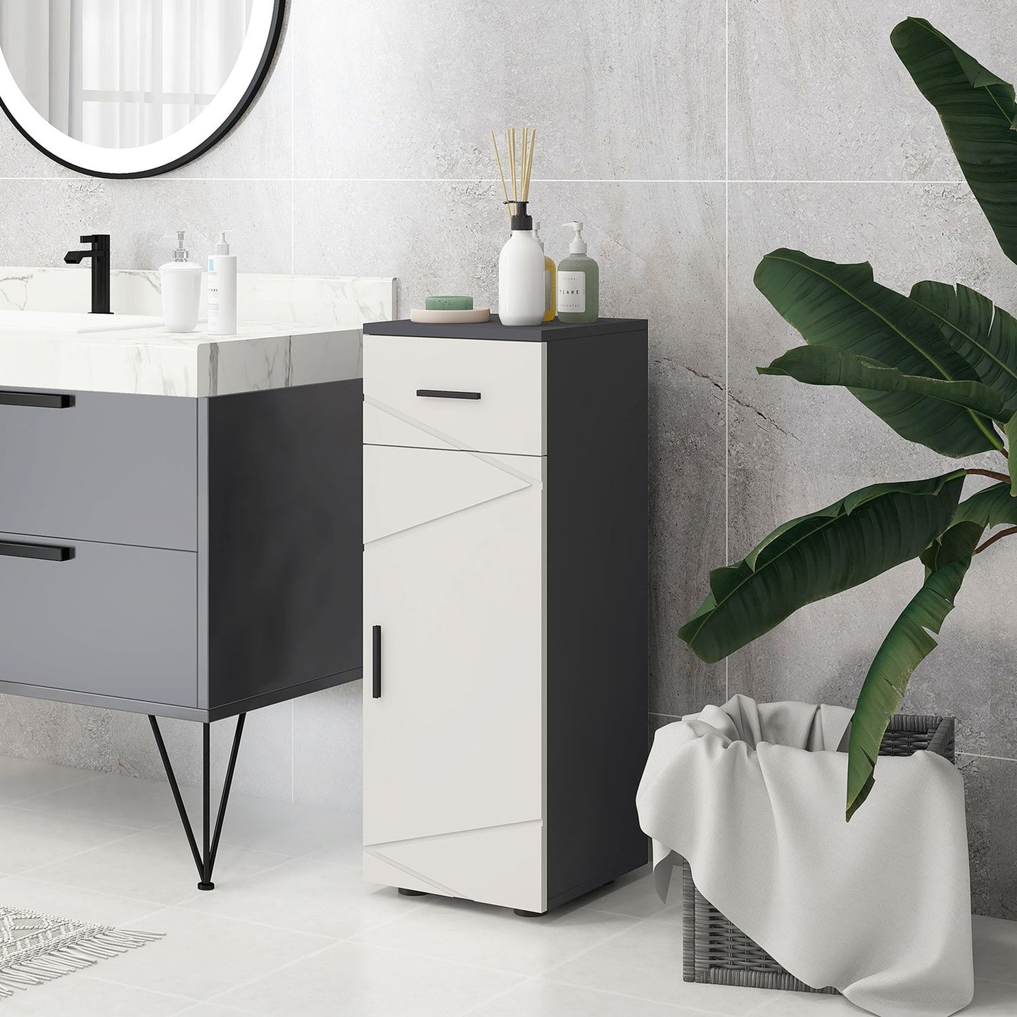 Bathroom storage cabinet, gray, 30 x 30 x 82 cm, adjustable shelves