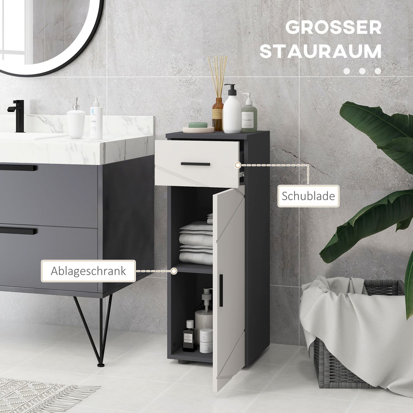 Bathroom storage cabinet, gray, 30 x 30 x 82 cm, adjustable shelves