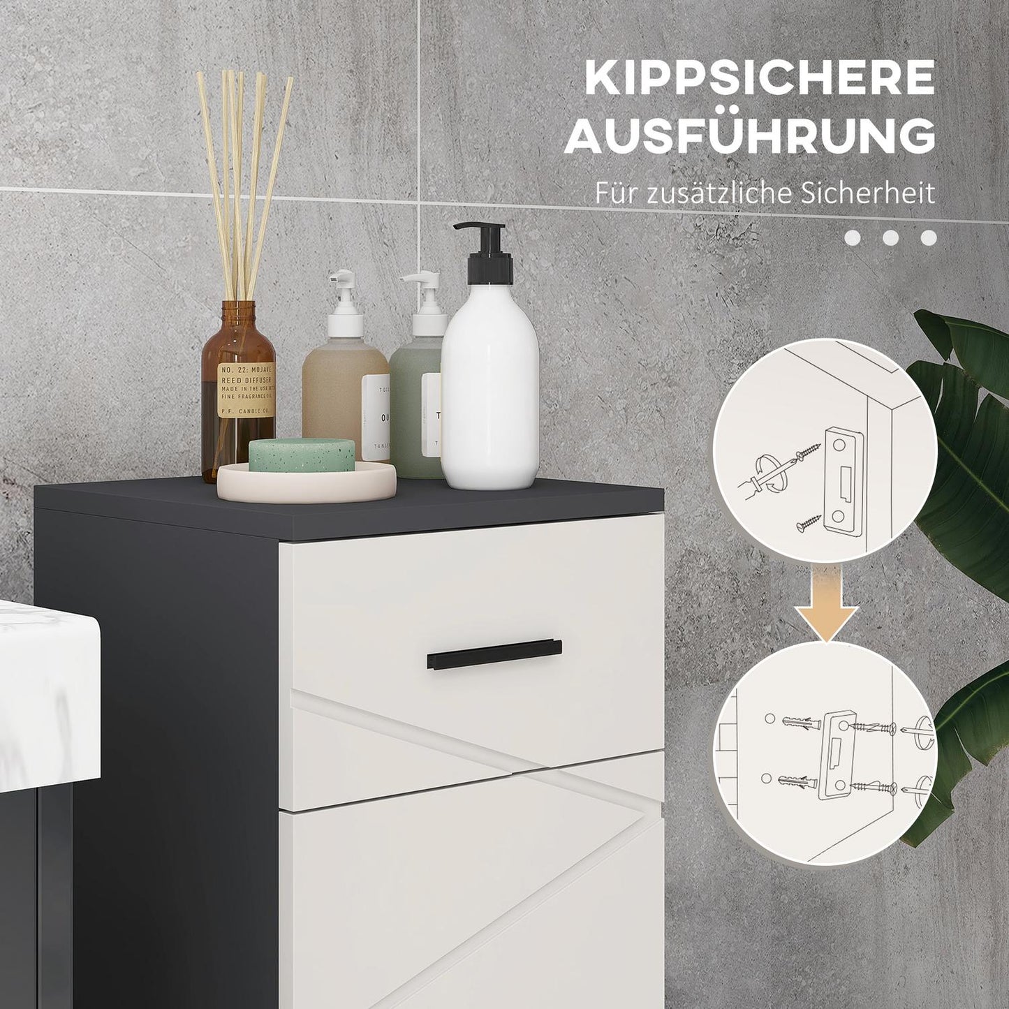 Bathroom storage cabinet, gray, 30 x 30 x 82 cm, adjustable shelves