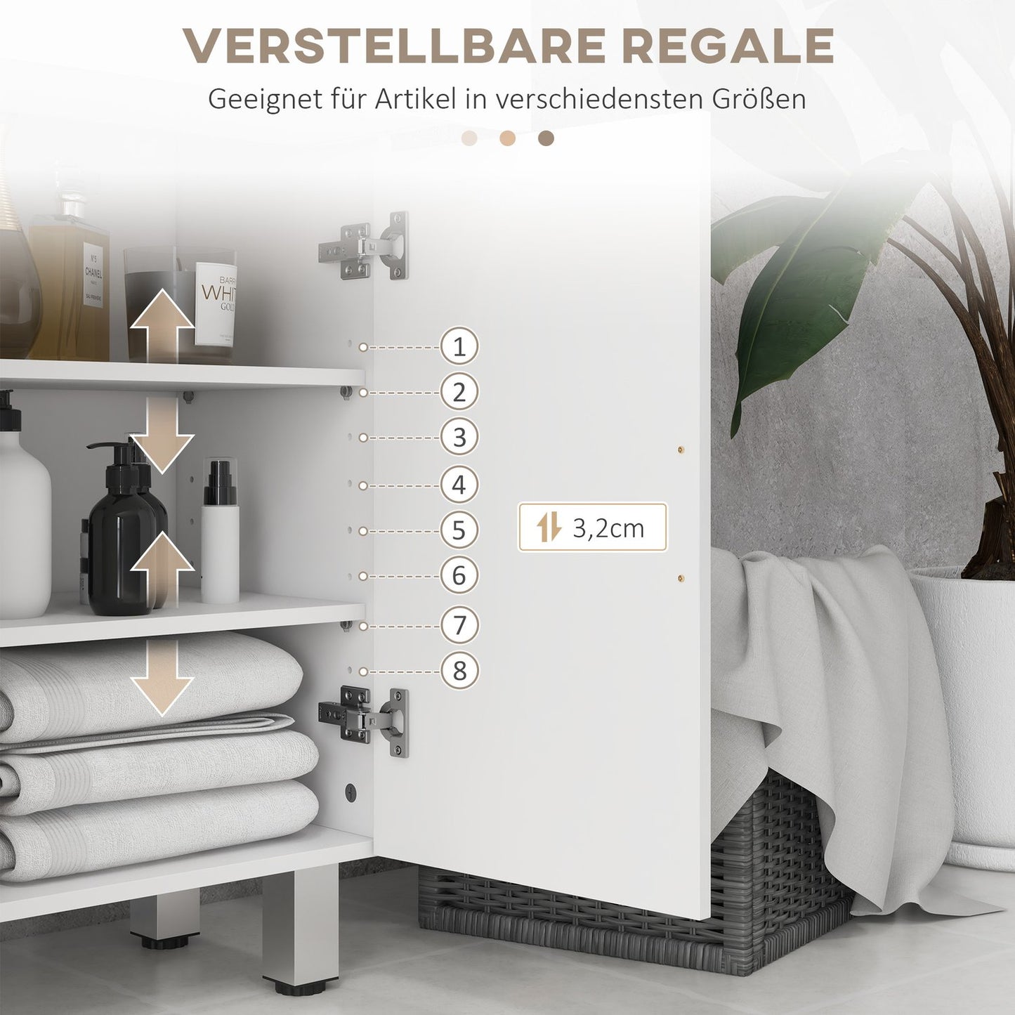 Bathroom side cabinet, High gloss white, adjustable shelf