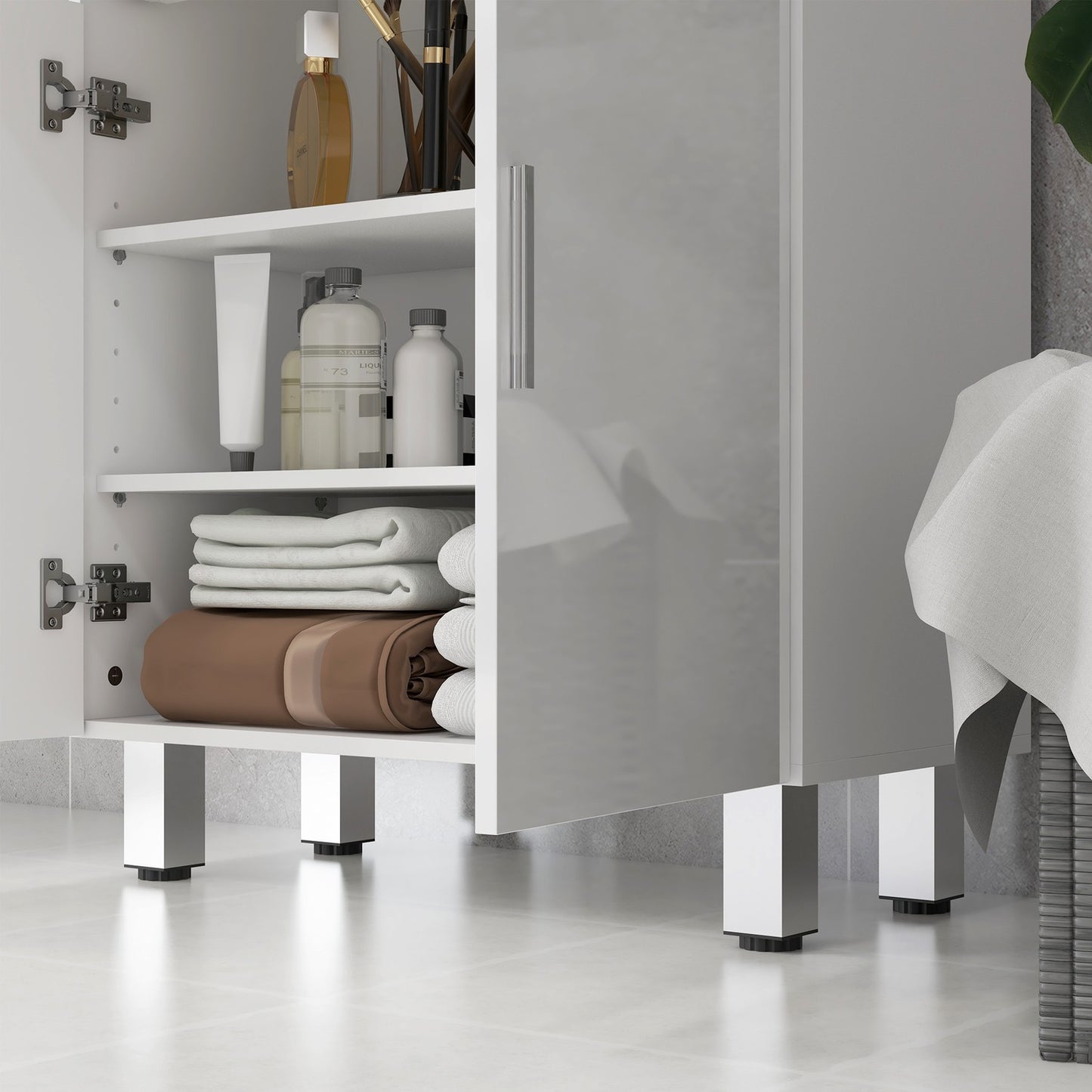 Bathroom side cabinet, High gloss white, adjustable shelf