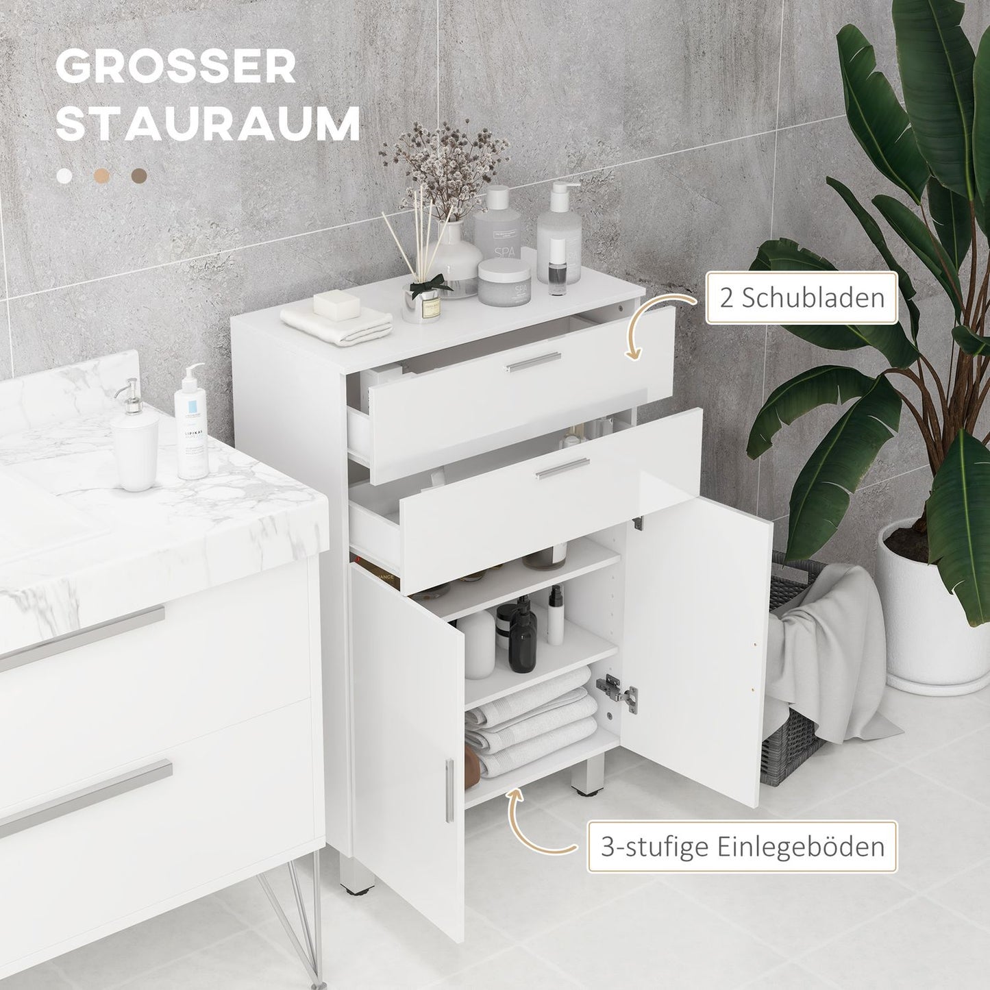 Bathroom side cabinet, High gloss white, adjustable shelf