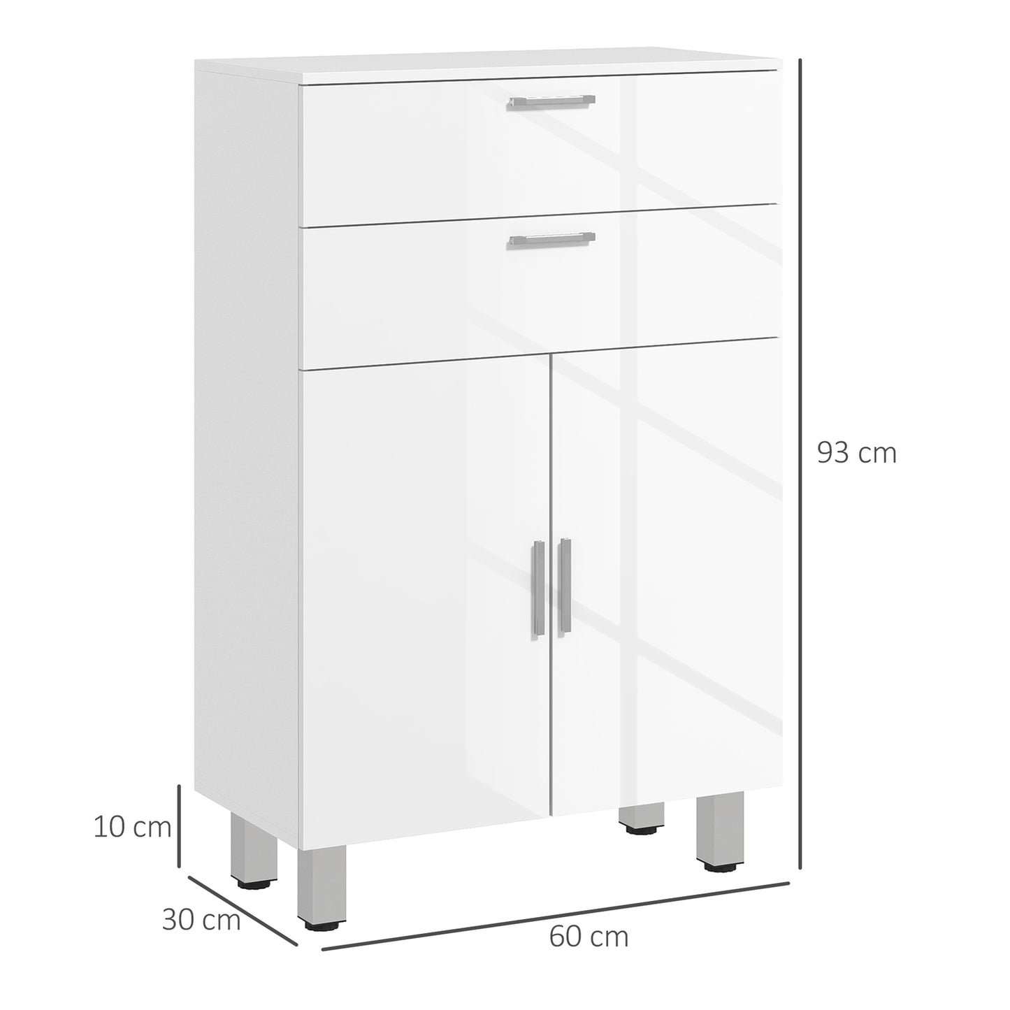 Bathroom side cabinet, High gloss white, adjustable shelf