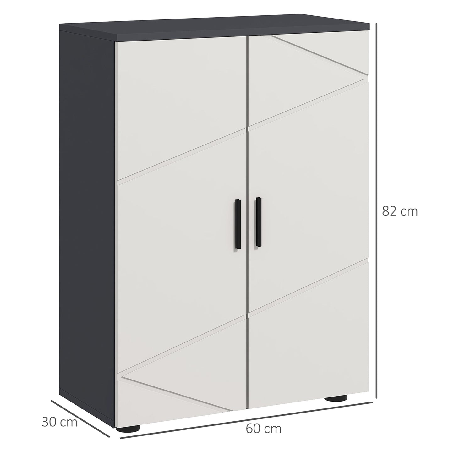 Gray bathroom cabinet with double doors and adjustable shelves
