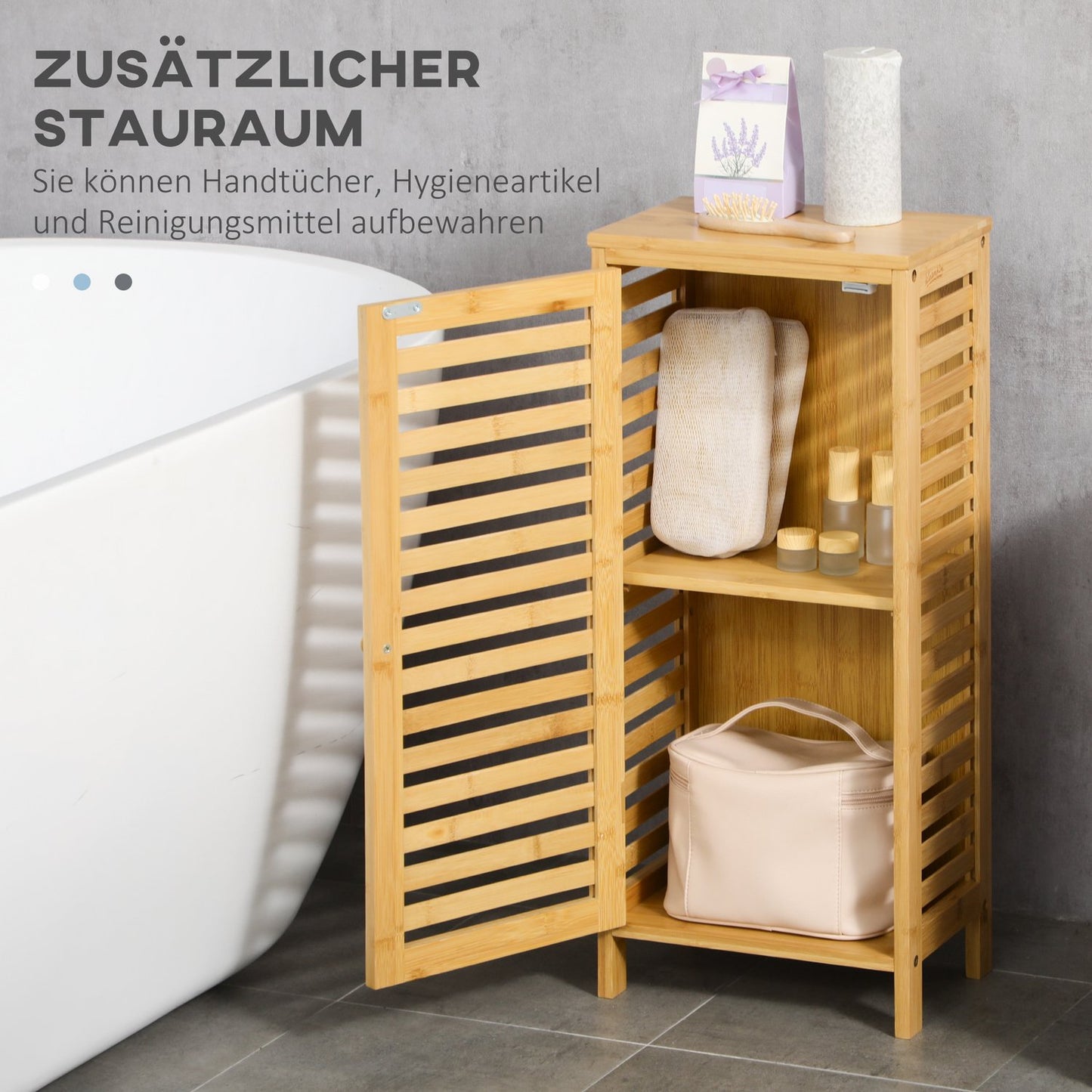 Bathroom side cabinet, slatted door, 2 compartments, 30x20x70 cm