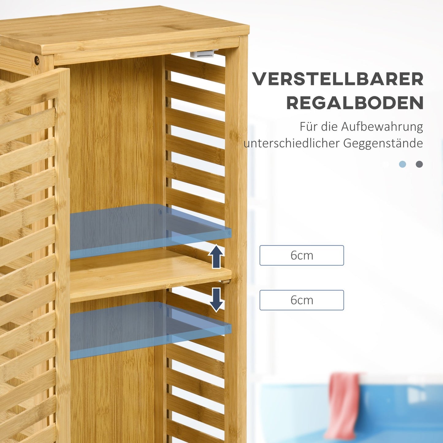 Bathroom side cabinet, slatted door, 2 compartments, 30x20x70 cm