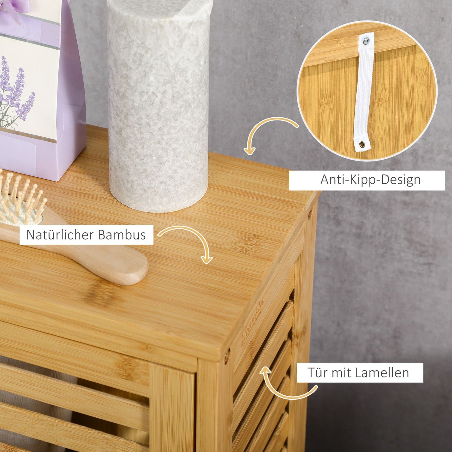 Bathroom side cabinet, slatted door, 2 compartments, 30x20x70 cm