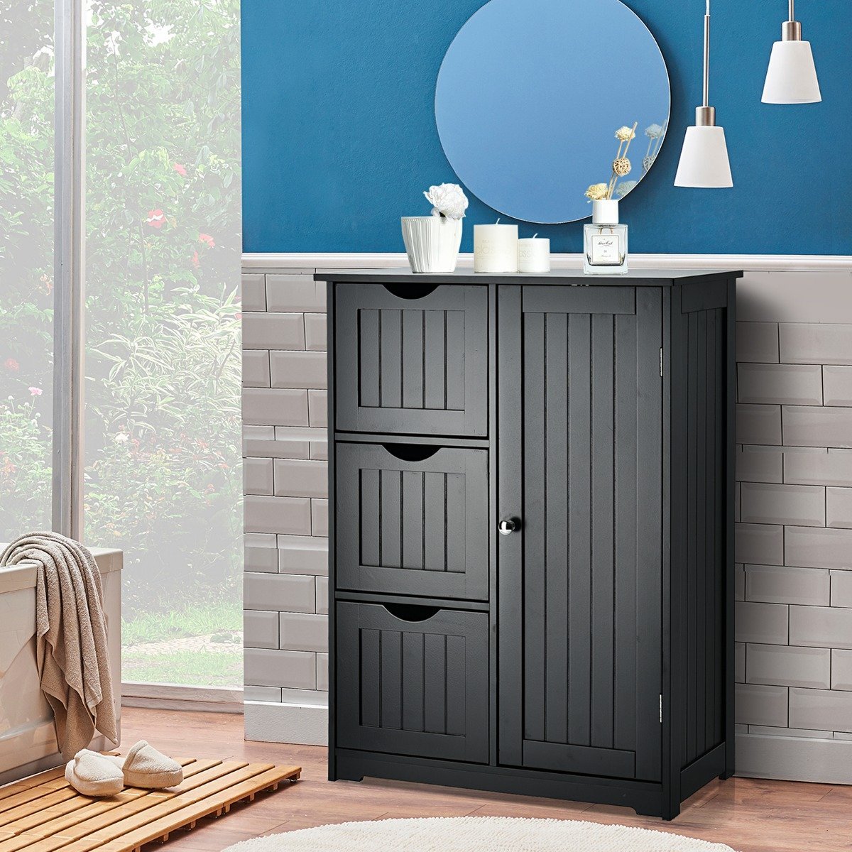 Bathroom cabinet storage cabinet with 3 drawers 60 x 30 x 81 cm black