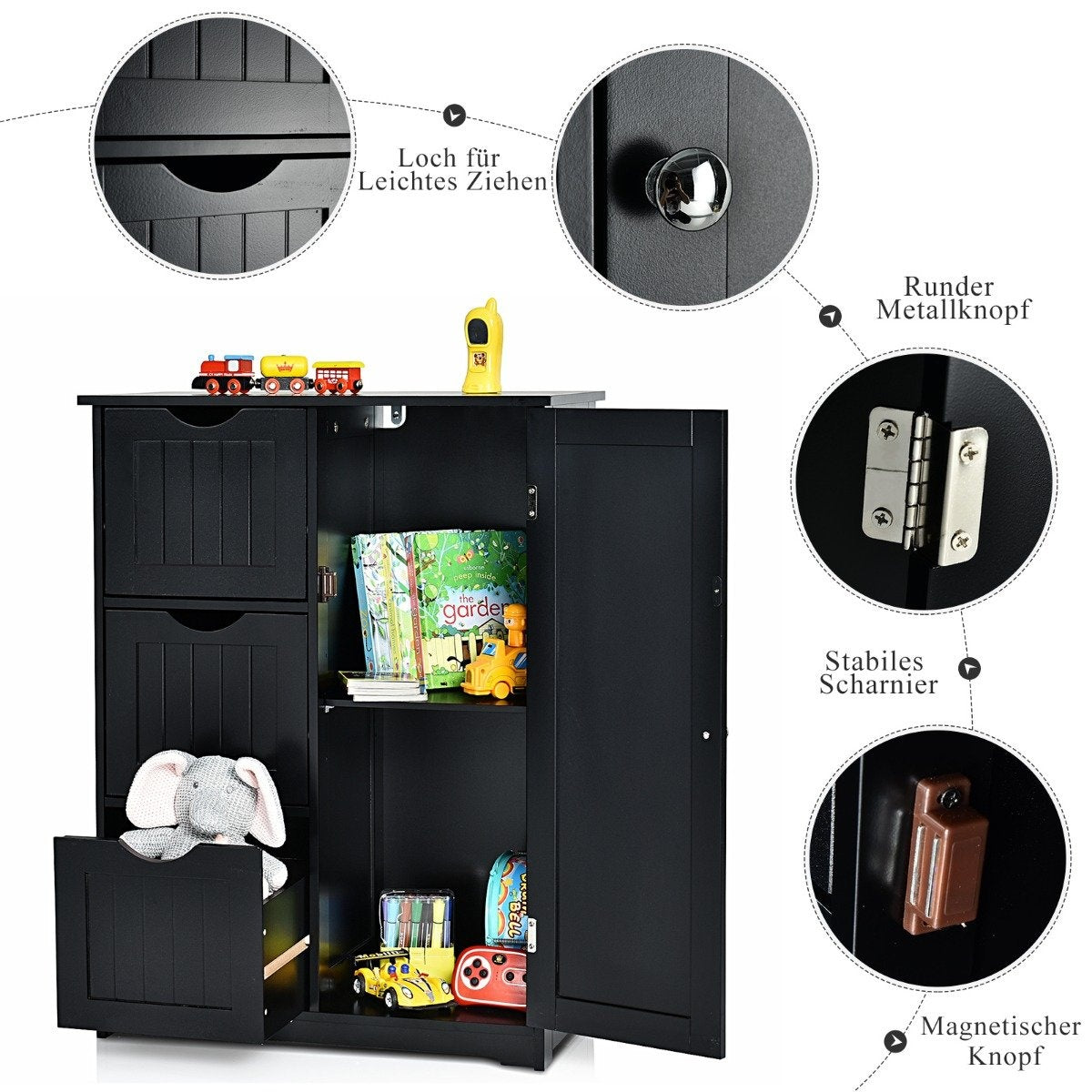 Bathroom cabinet storage cabinet with 3 drawers 60 x 30 x 81 cm black