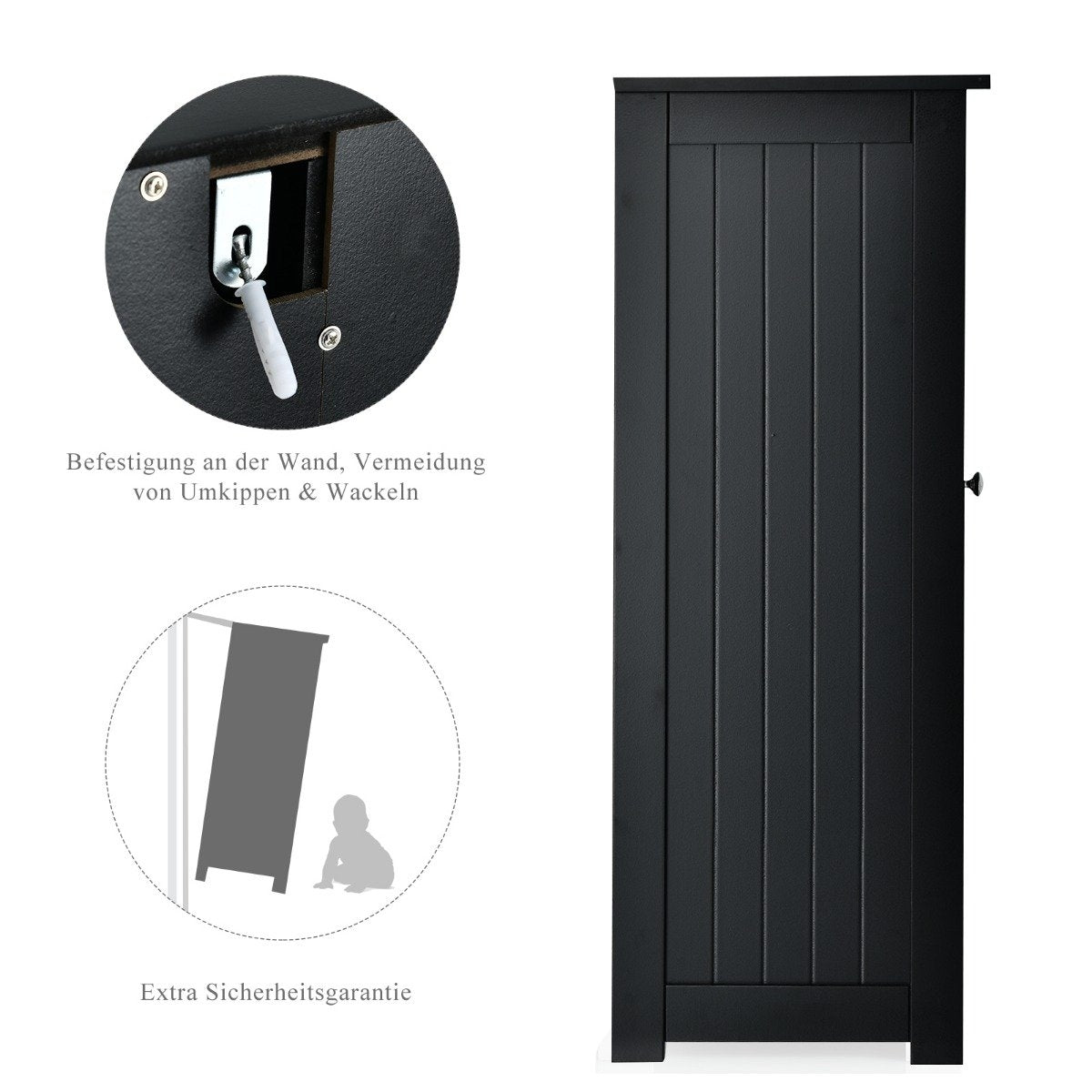 Bathroom cabinet storage cabinet with 3 drawers 60 x 30 x 81 cm black