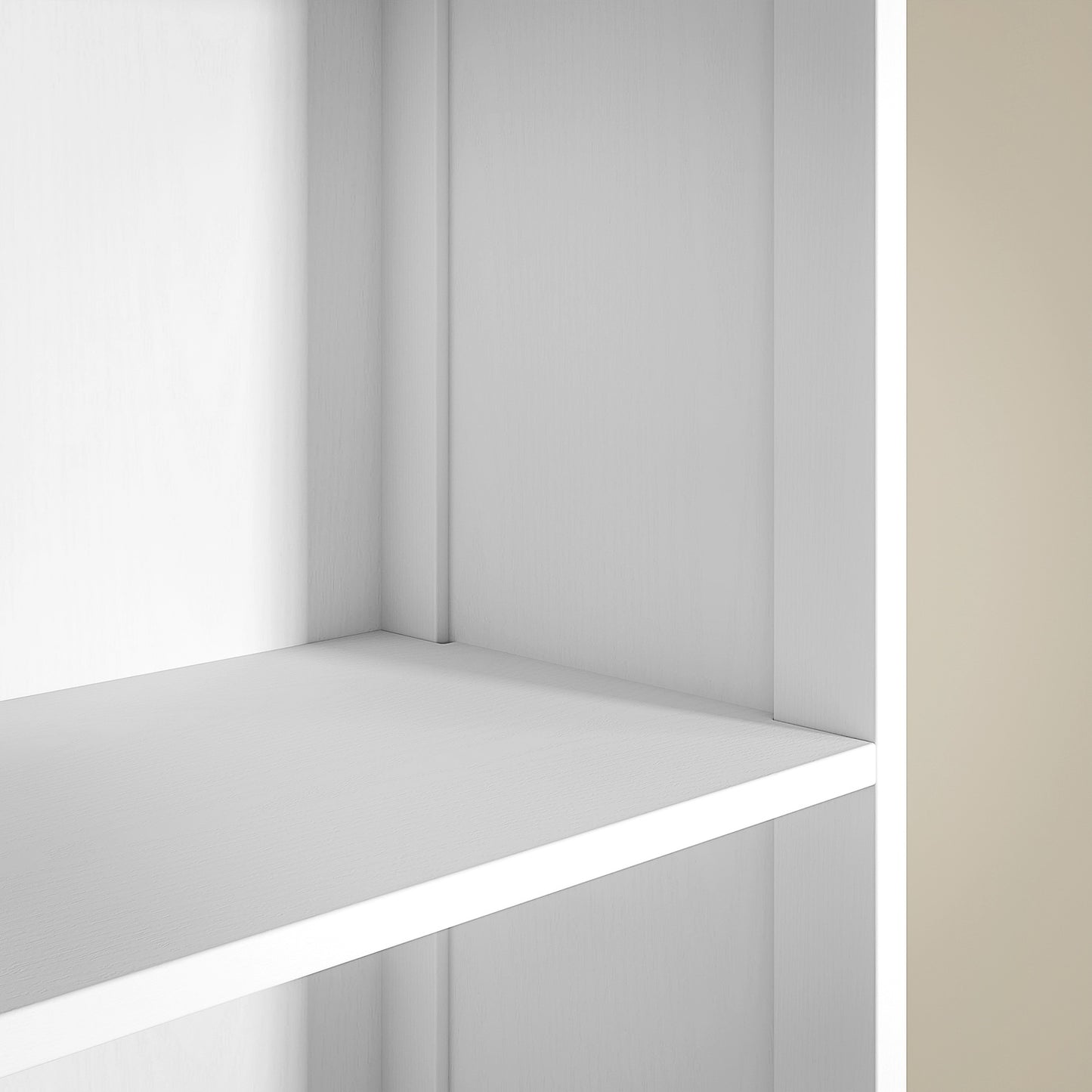 Tall white bathroom cabinet with 3 shelves & drawer