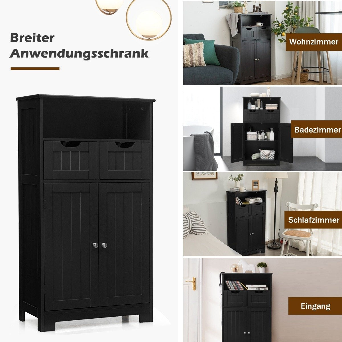 Bathroom cabinet with height-adjustable shelf bathroom cabinet 60 x 30 x 109 cm black