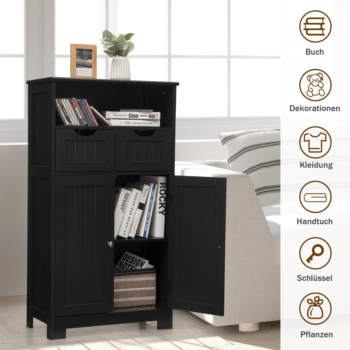 Bathroom cabinet with height-adjustable shelf bathroom cabinet 60 x 30 x 109 cm black