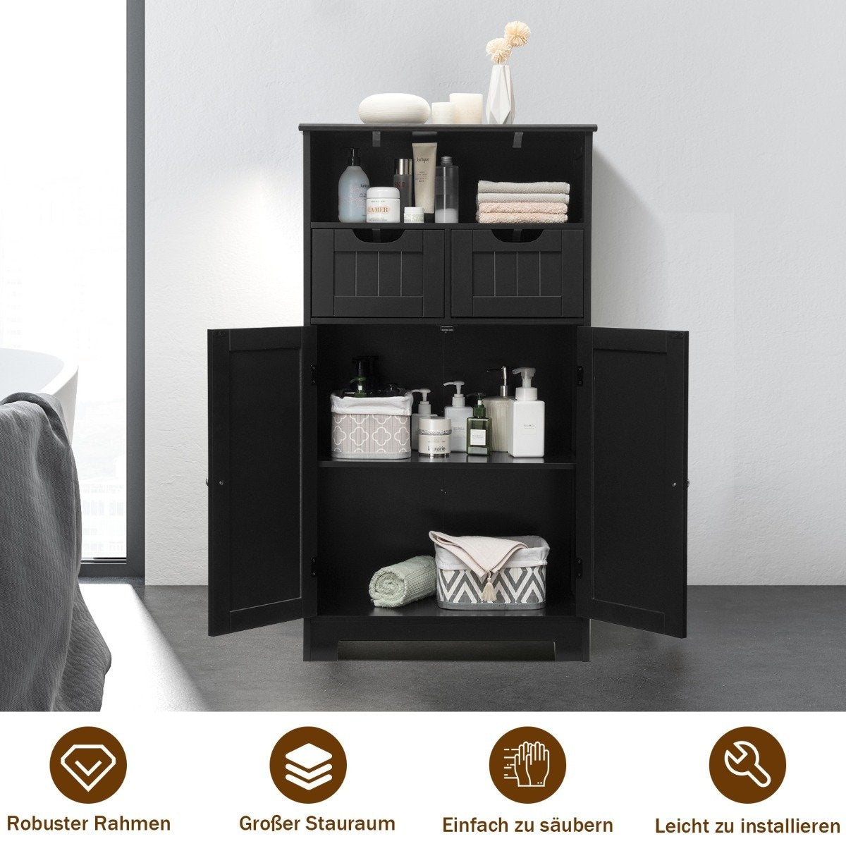 Bathroom cabinet with height-adjustable shelf bathroom cabinet 60 x 30 x 109 cm black