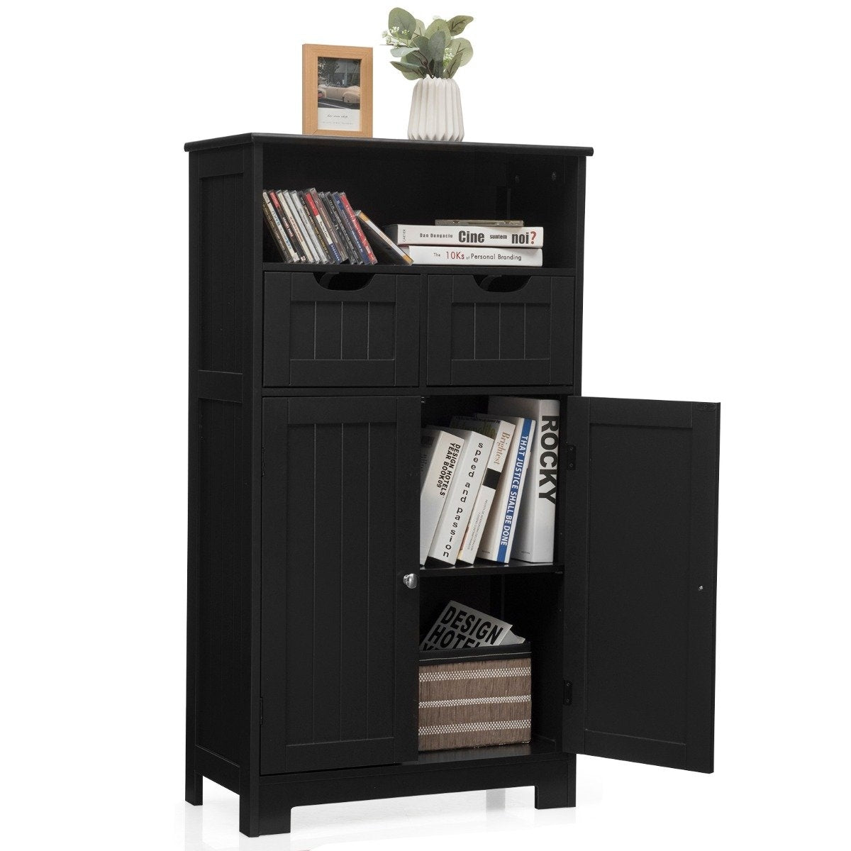 Bathroom cabinet with height-adjustable shelf bathroom cabinet 60 x 30 x 109 cm black