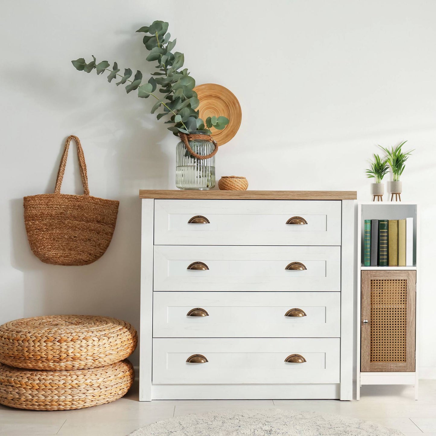 Bathroom cabinet with rattan door