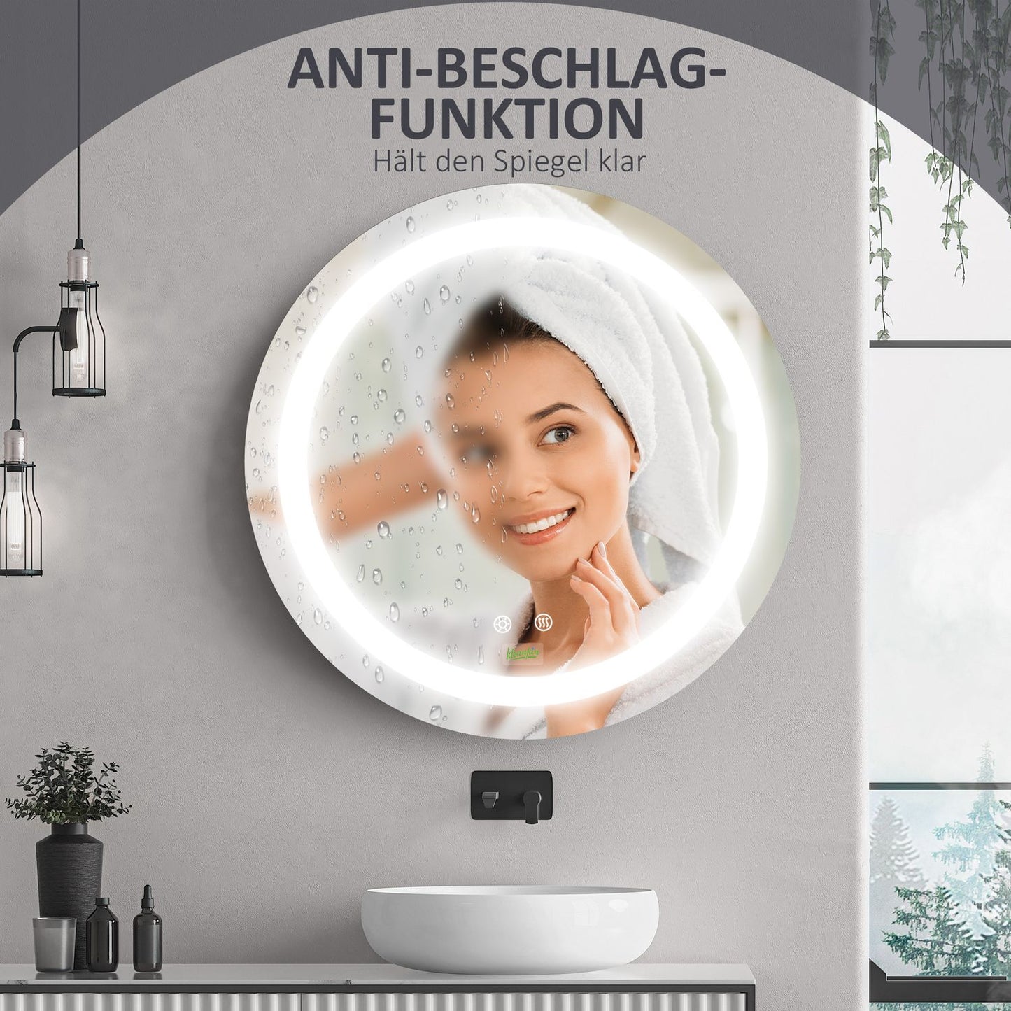 LED Bathroom Mirror, Ø50 cm, Anti-Fog, Touch & Memory Function