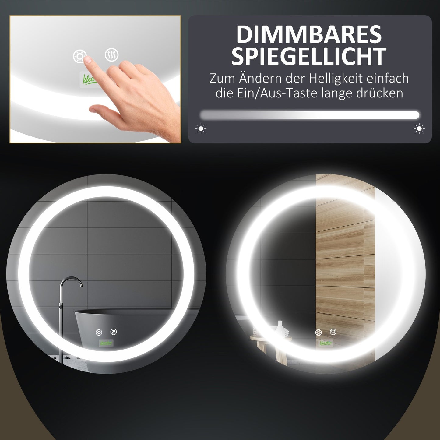 LED Bathroom Mirror, Ø50 cm, Anti-Fog, Touch & Memory Function
