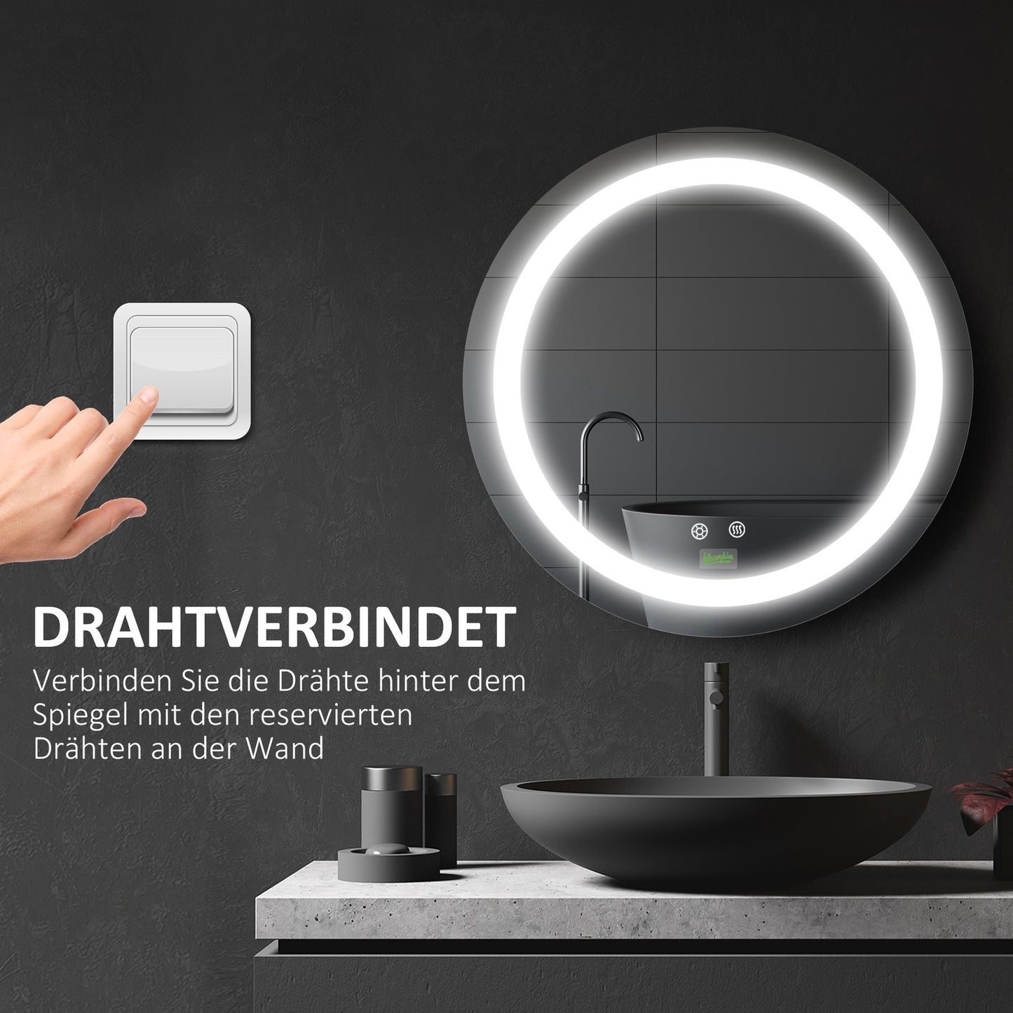 LED Bathroom Mirror, Ø50 cm, Anti-Fog, Touch & Memory Function