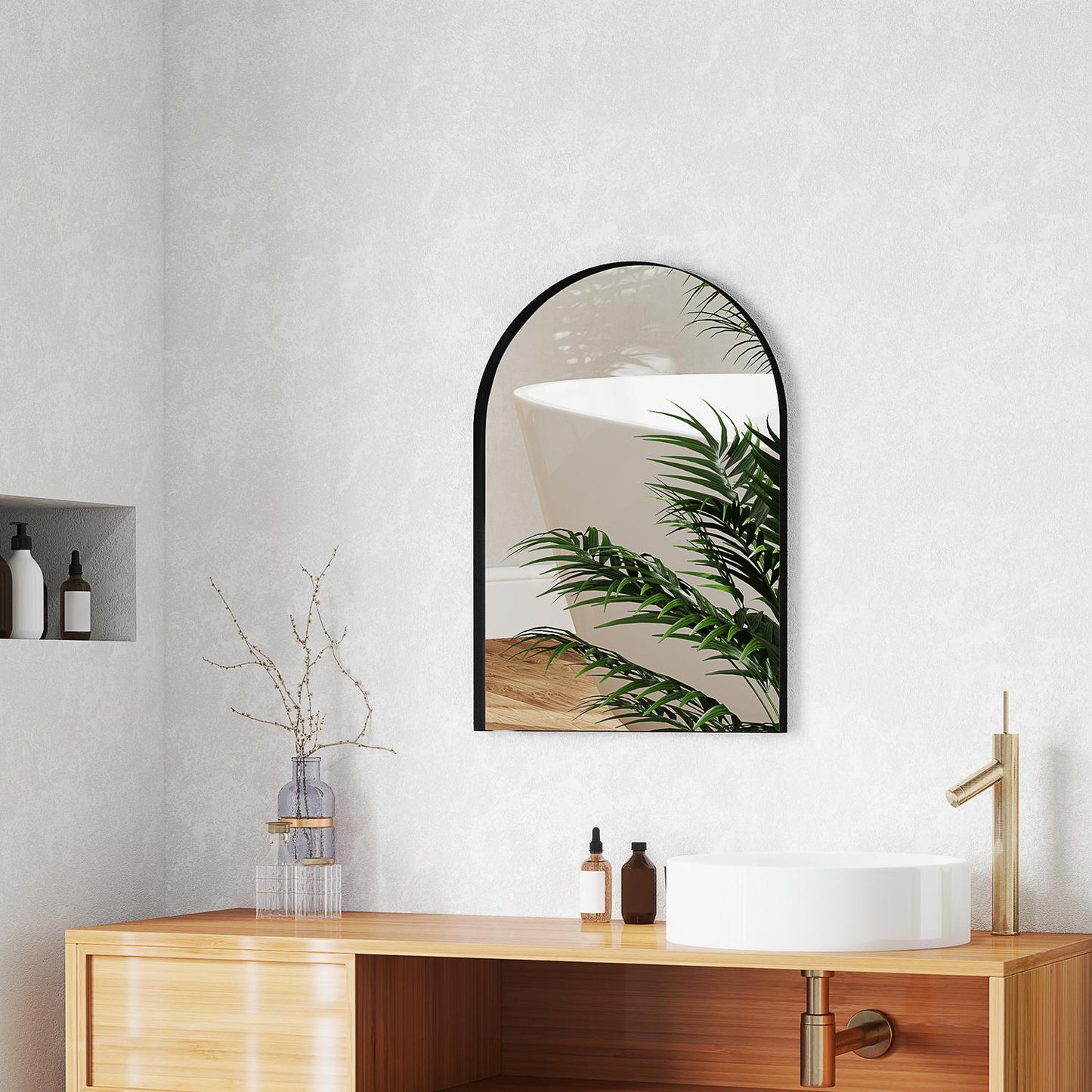 Black bathroom mirror, shatterproof, 50x70 cm aluminum frame
