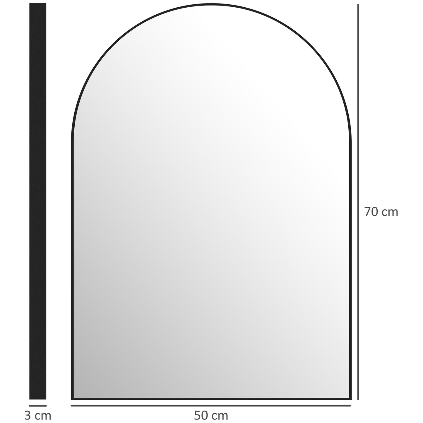 Black bathroom mirror, shatterproof, 50x70 cm aluminum frame