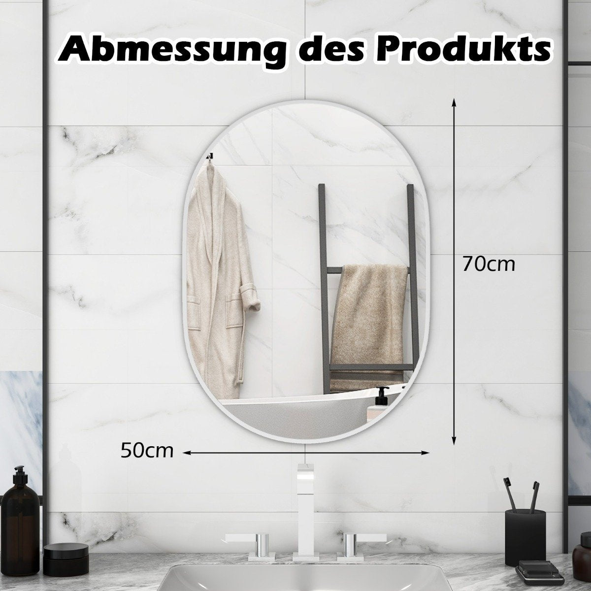 Bathroom mirror 70 x 50 cm large cosmetic mirror with shatterproof film black