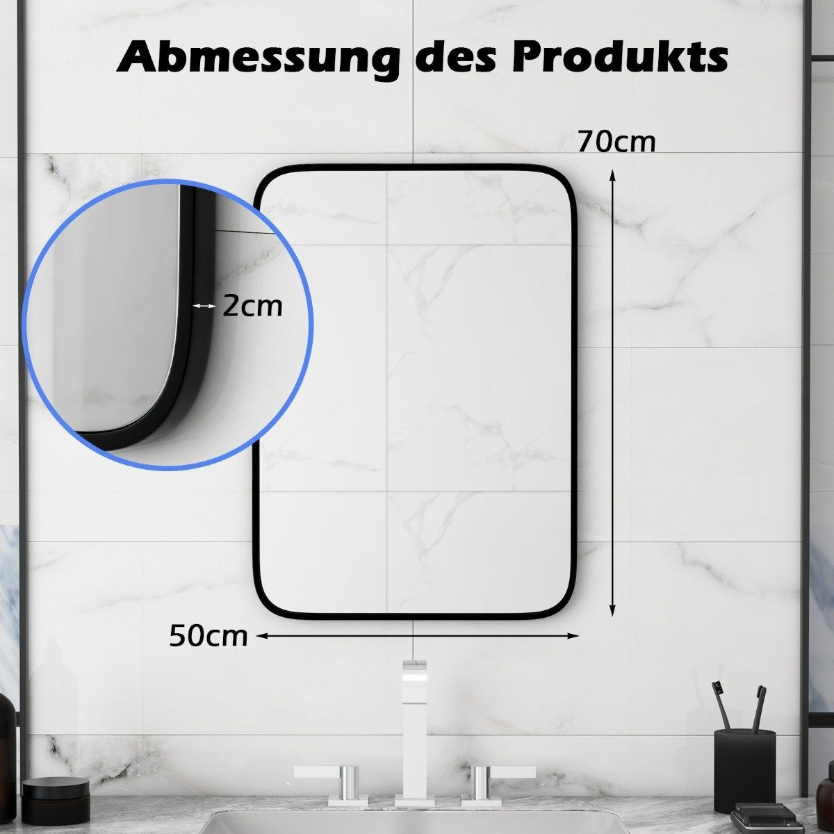Bathroom mirror 70 x 50 cm large cosmetic mirror with shatterproof film rectangular