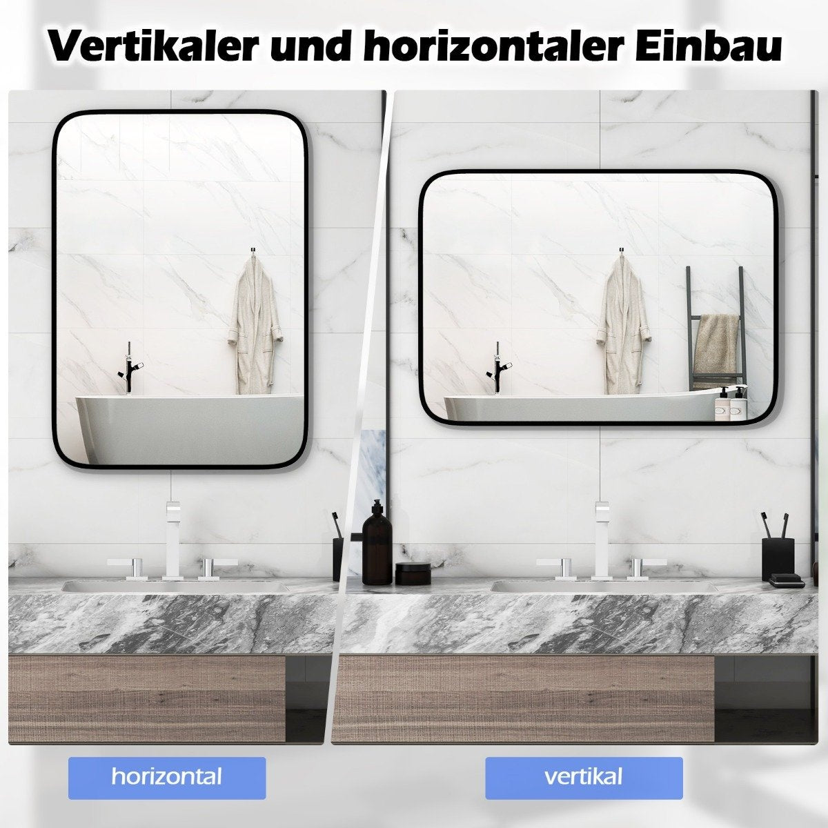 Bathroom mirror 70 x 50 cm large cosmetic mirror with shatterproof film rectangular